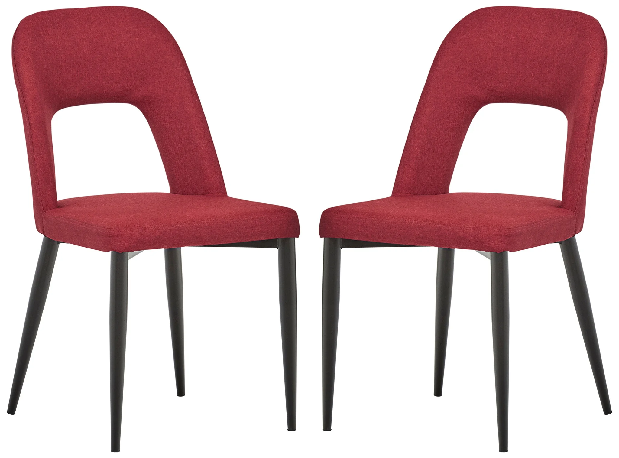 Mid-Century Modern Open-Back Dining Chair Set Red Fabric Black Metal Legs