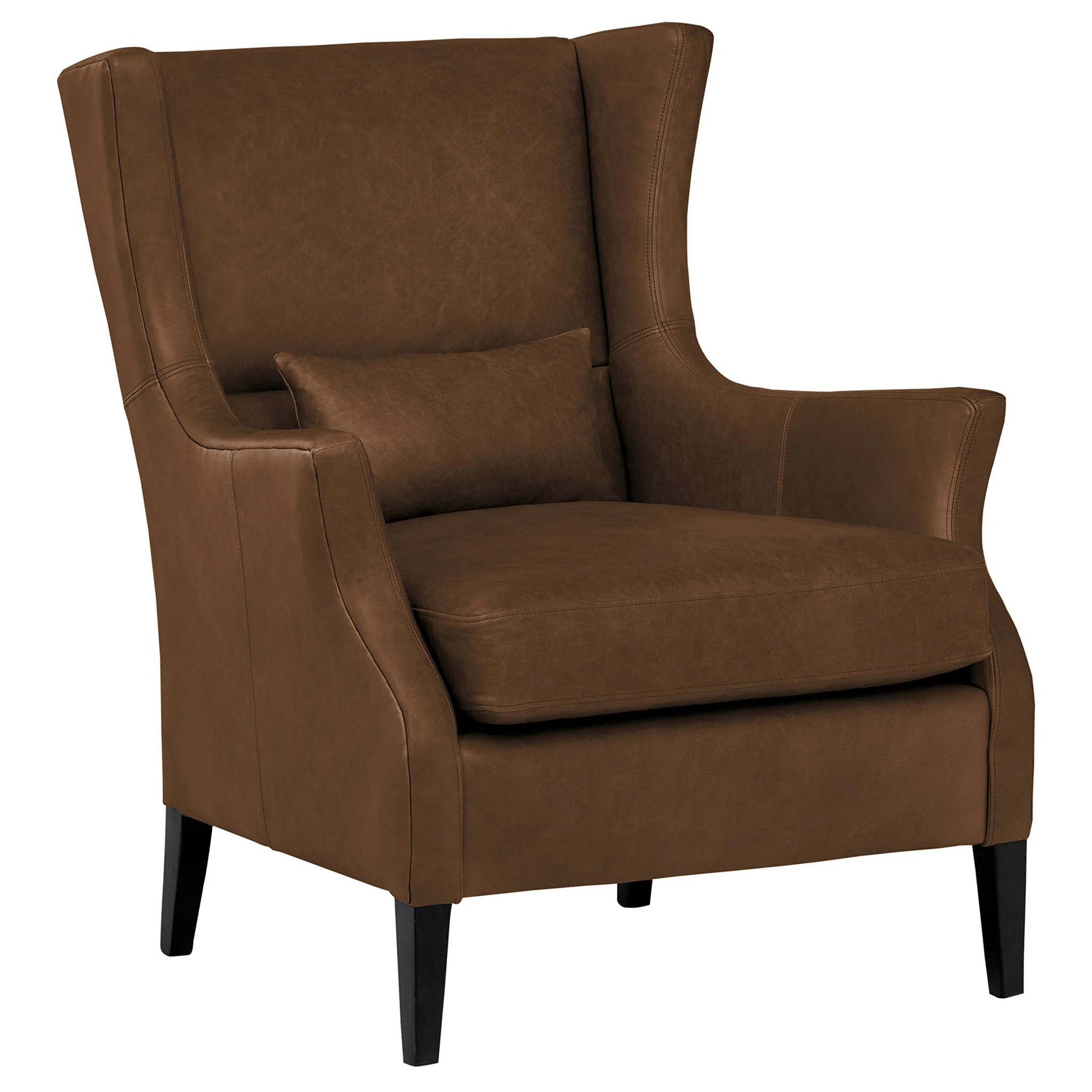 Modern Leather Wingback Armchair with Lumbar Pillow – Havana Brown