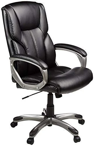 Black Leather Executive High-Back Office Chair with Swivel Base