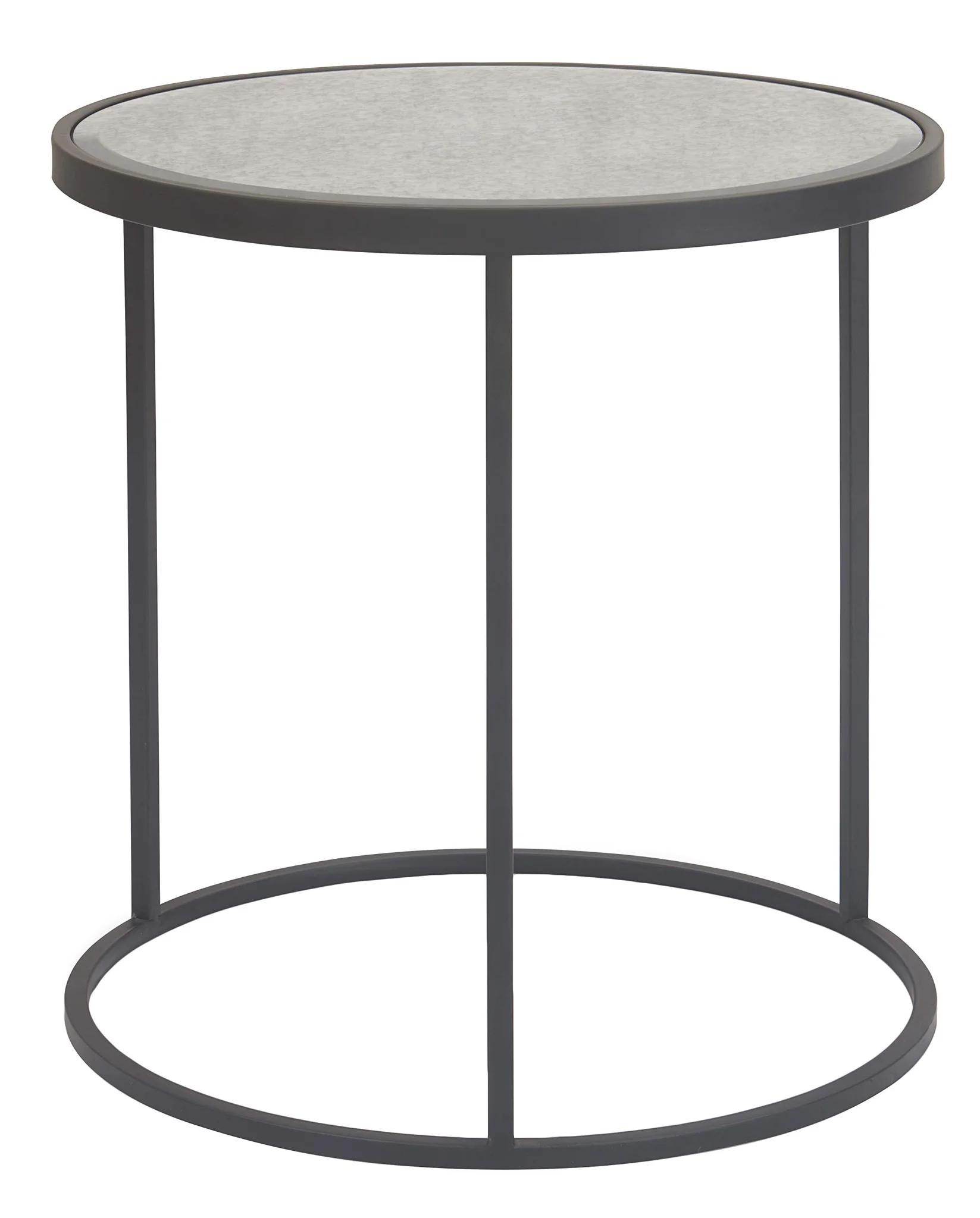 Mid-Century Modern Round Side Table with Metal Frame and Glass Top
