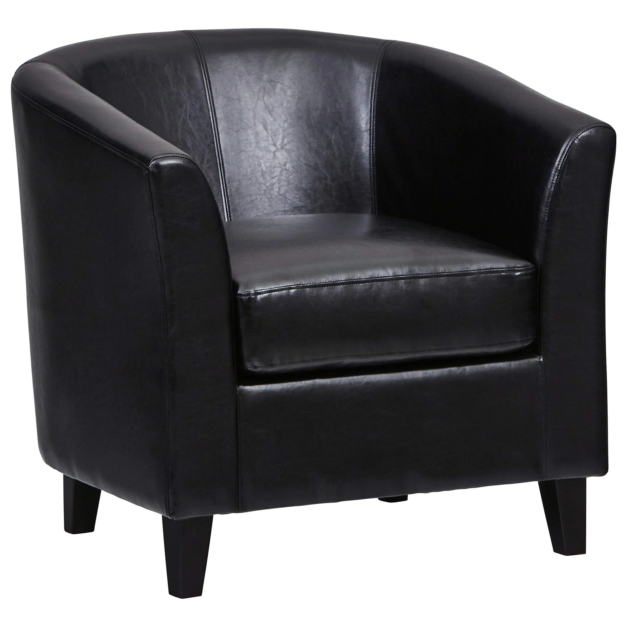 Black Faux Leather Tub Accent Chair with Wooden Legs