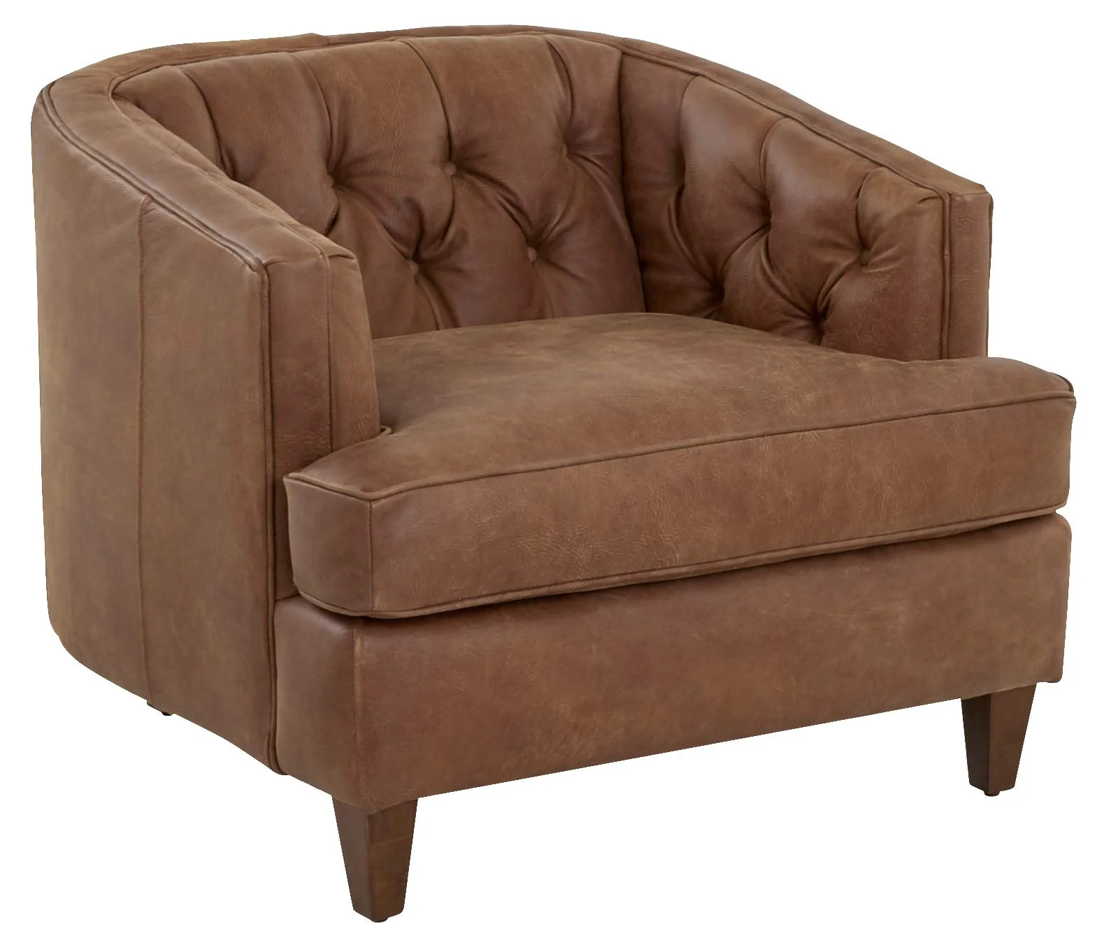 Tufted Leather Barrel Armchair – Saddle Brown Vintage Style