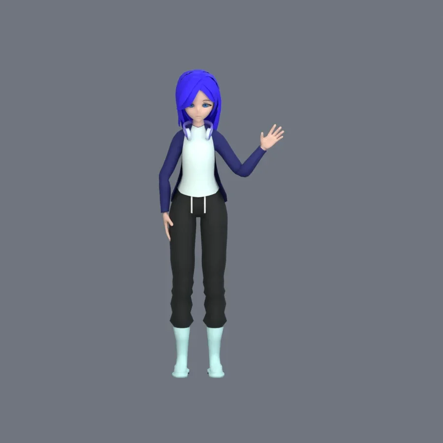 Stylized Anime Girl 04 Rigged, 3D model preview 3