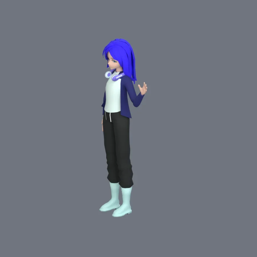 Stylized Anime Girl 04 Rigged, 3D model preview 6