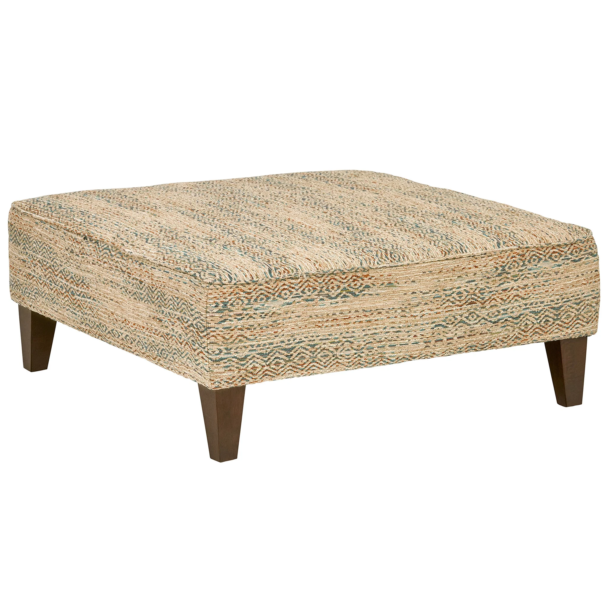 Boho Square Upholstered Ottoman with Walnut Wood Legs