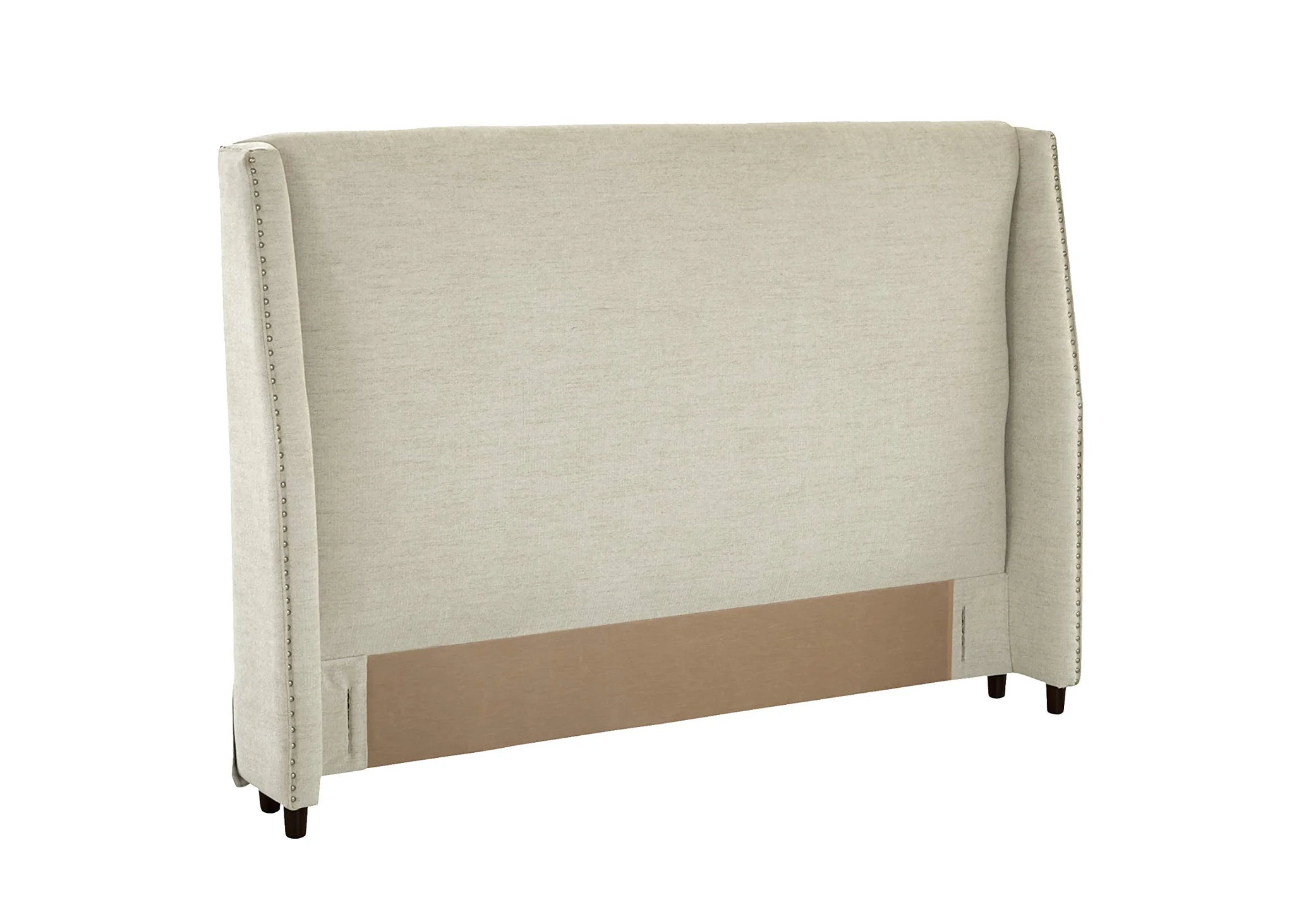 Upholstered Queen Headboard with Nailhead Trim in Pearl Linen
