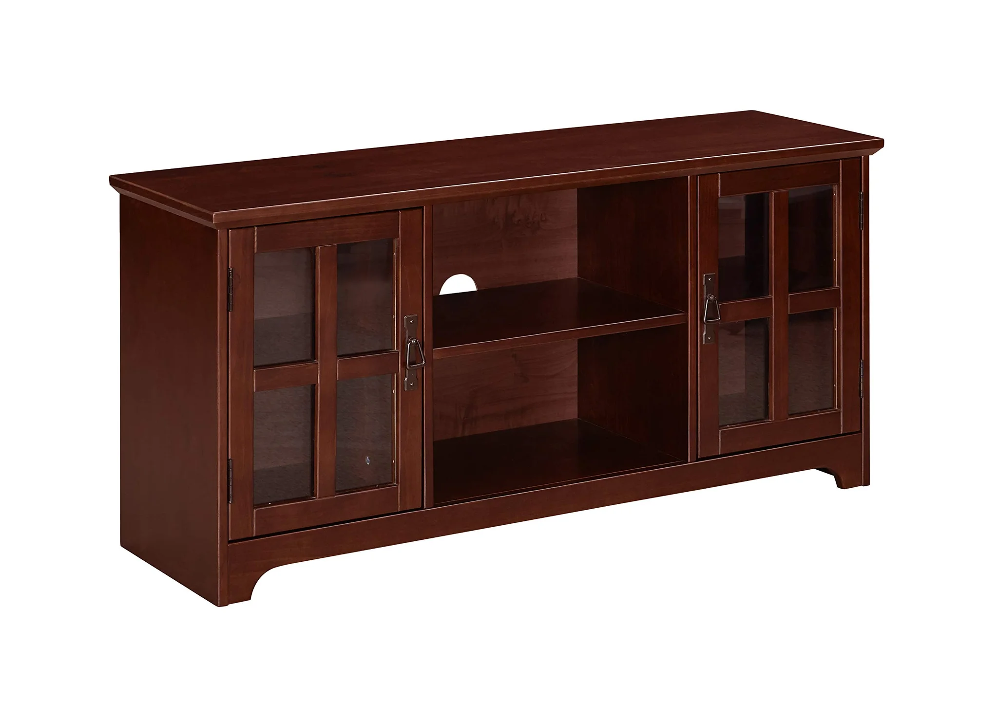 Dark Espresso Wood TV Media Console Stand with Glass Cabinet Doors