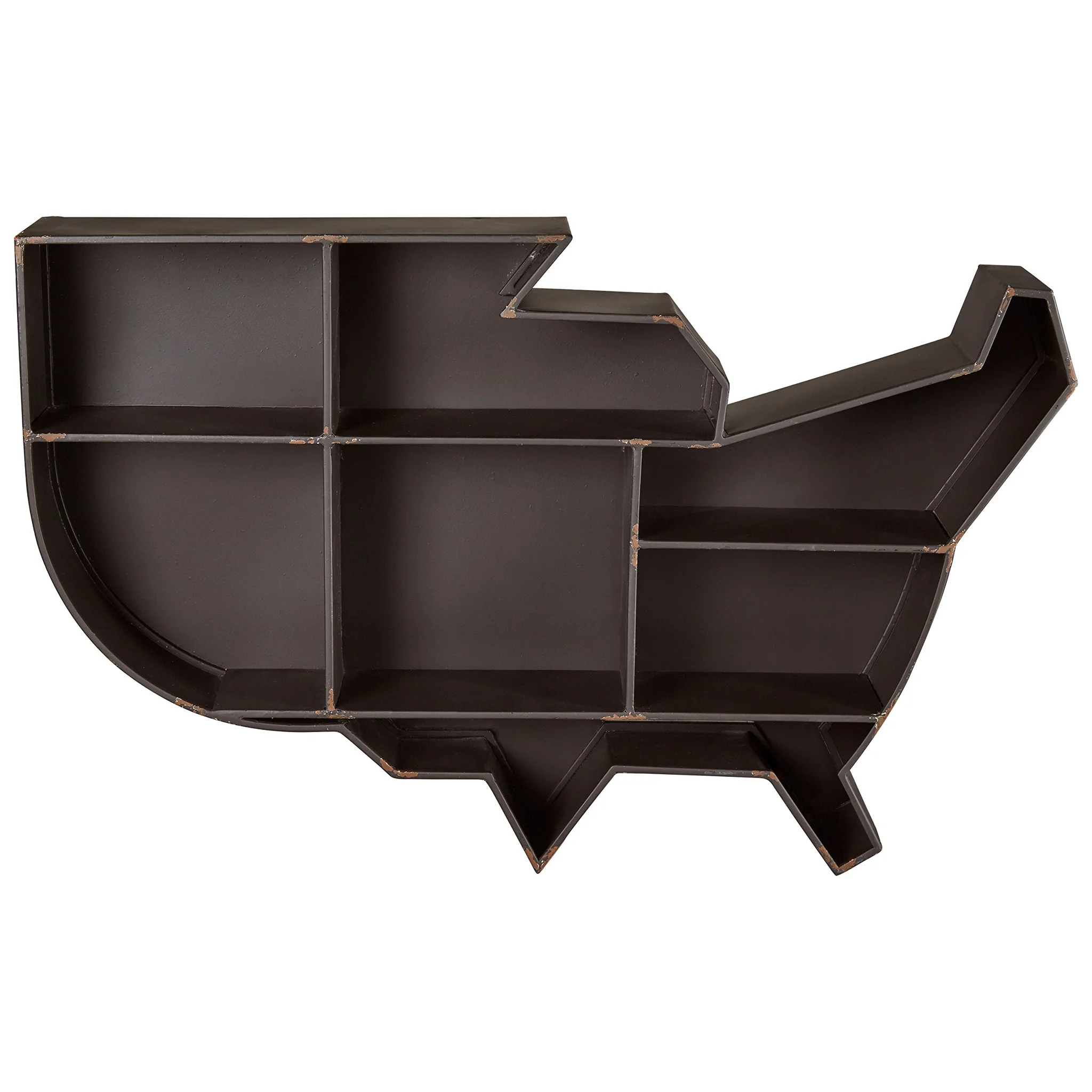 USA Map Shape Metal Wall Shelf – Black Industrial Floating Display Unit