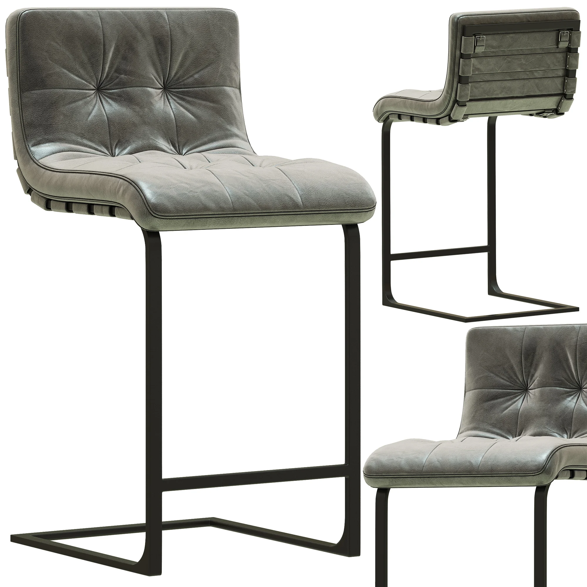 RH Modern Rossi Leather Stool — 3D model preview 2