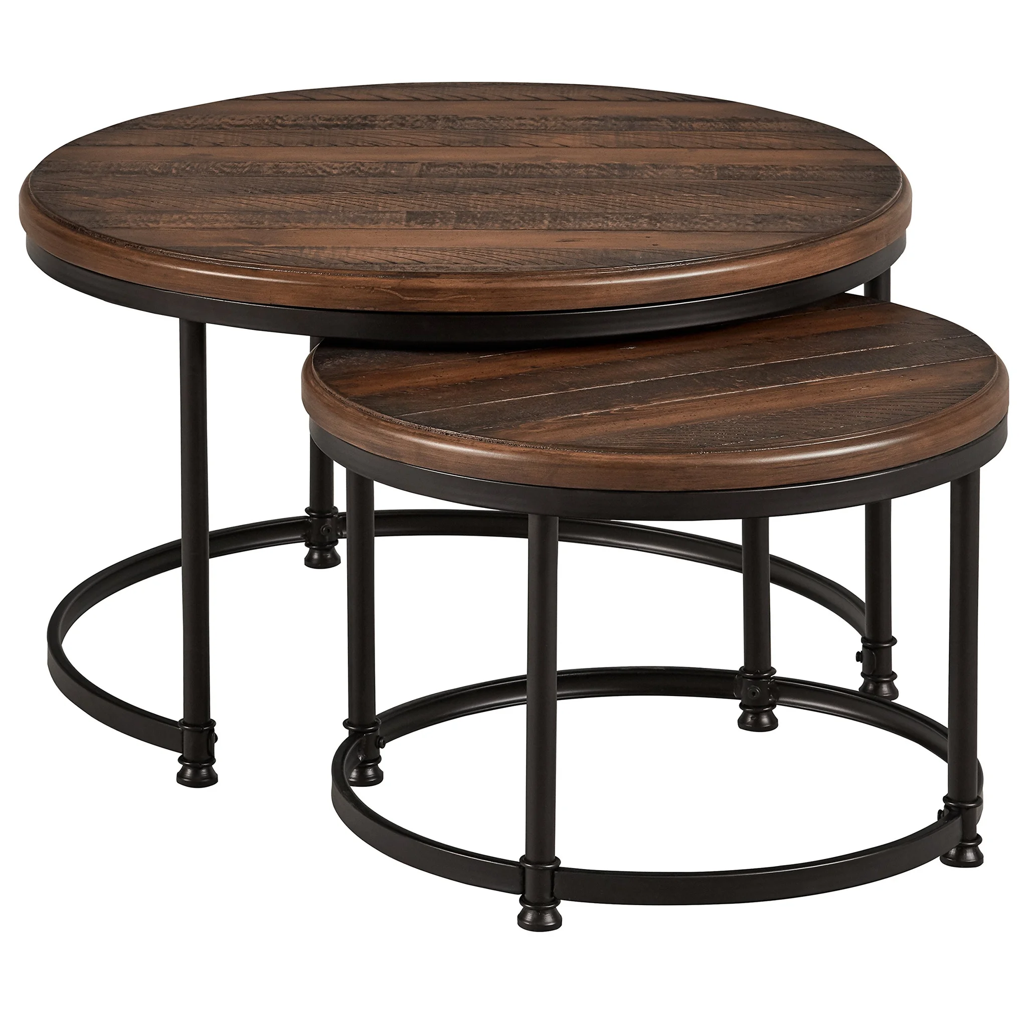 Rustic Round Nesting Coffee Tables Set of 2 – Wood & Metal Industrial Style