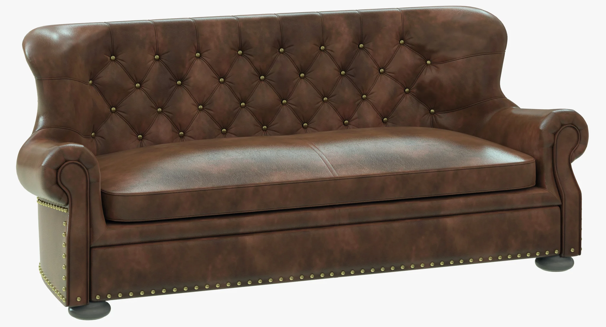 Restoration Hardware Churchill Leather Sofa With Nailheads — 3D model preview 1