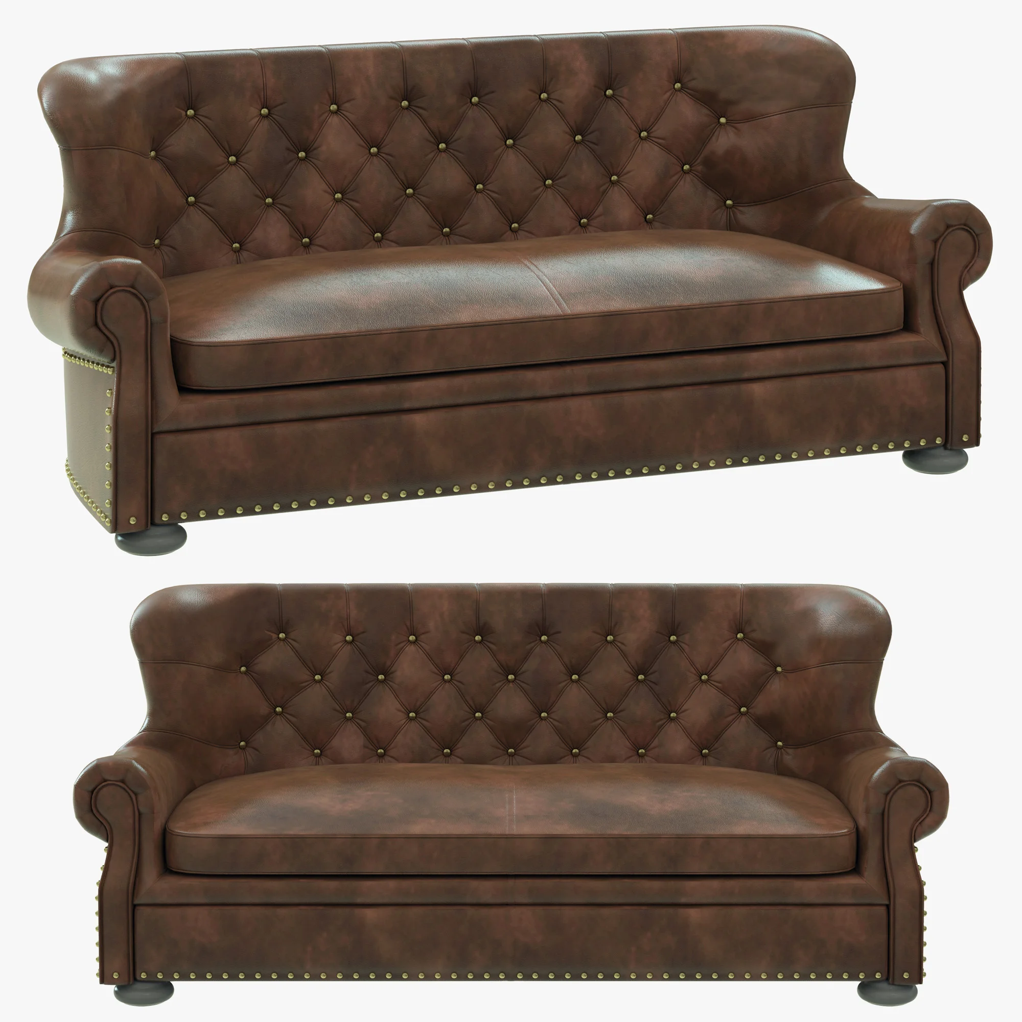 Restoration Hardware Churchill Leather Sofa With Nailheads — 3D model preview 2