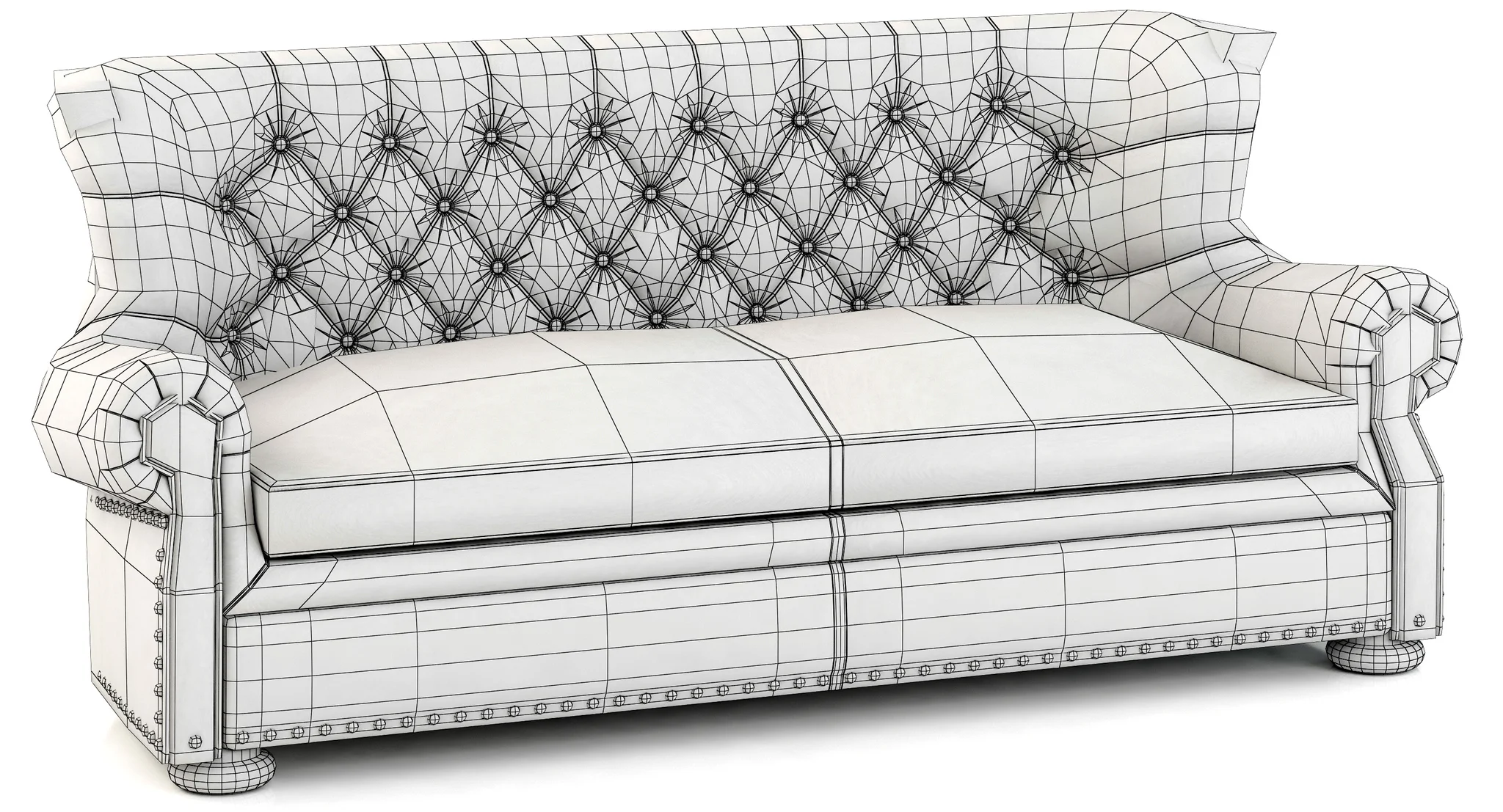Restoration Hardware Churchill Leather Sofa With Nailheads — 3D model preview 4