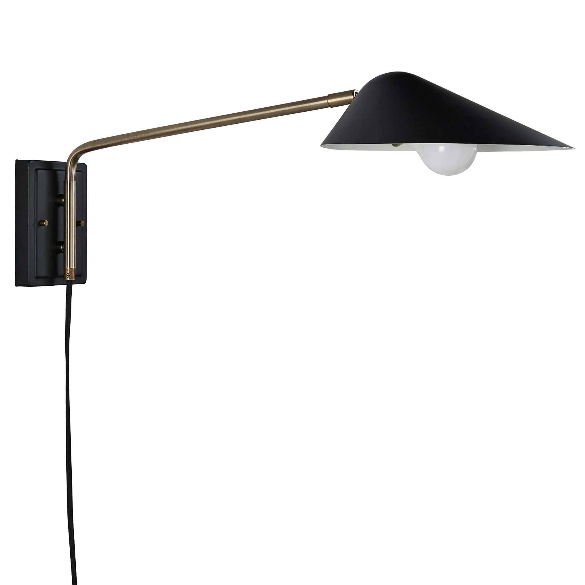 Mid-Century Modern Swing Arm Wall Sconce – Matte Black & Antique Brass