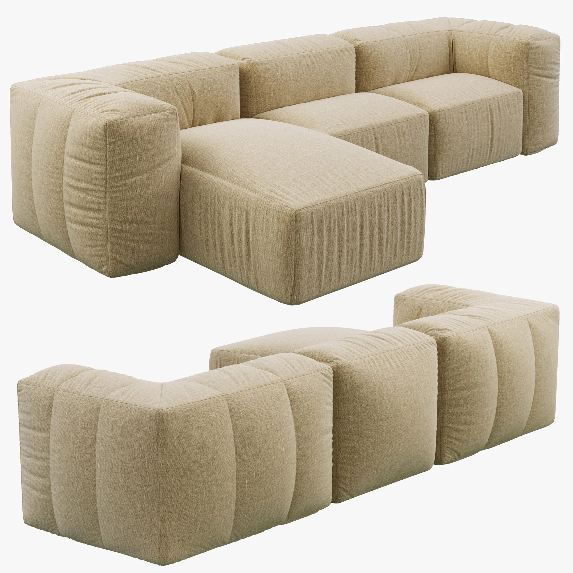 Restoration Hardware Preconfigured Fulham Upholstered Left Arm Chaise Sectional — 3D model preview 2