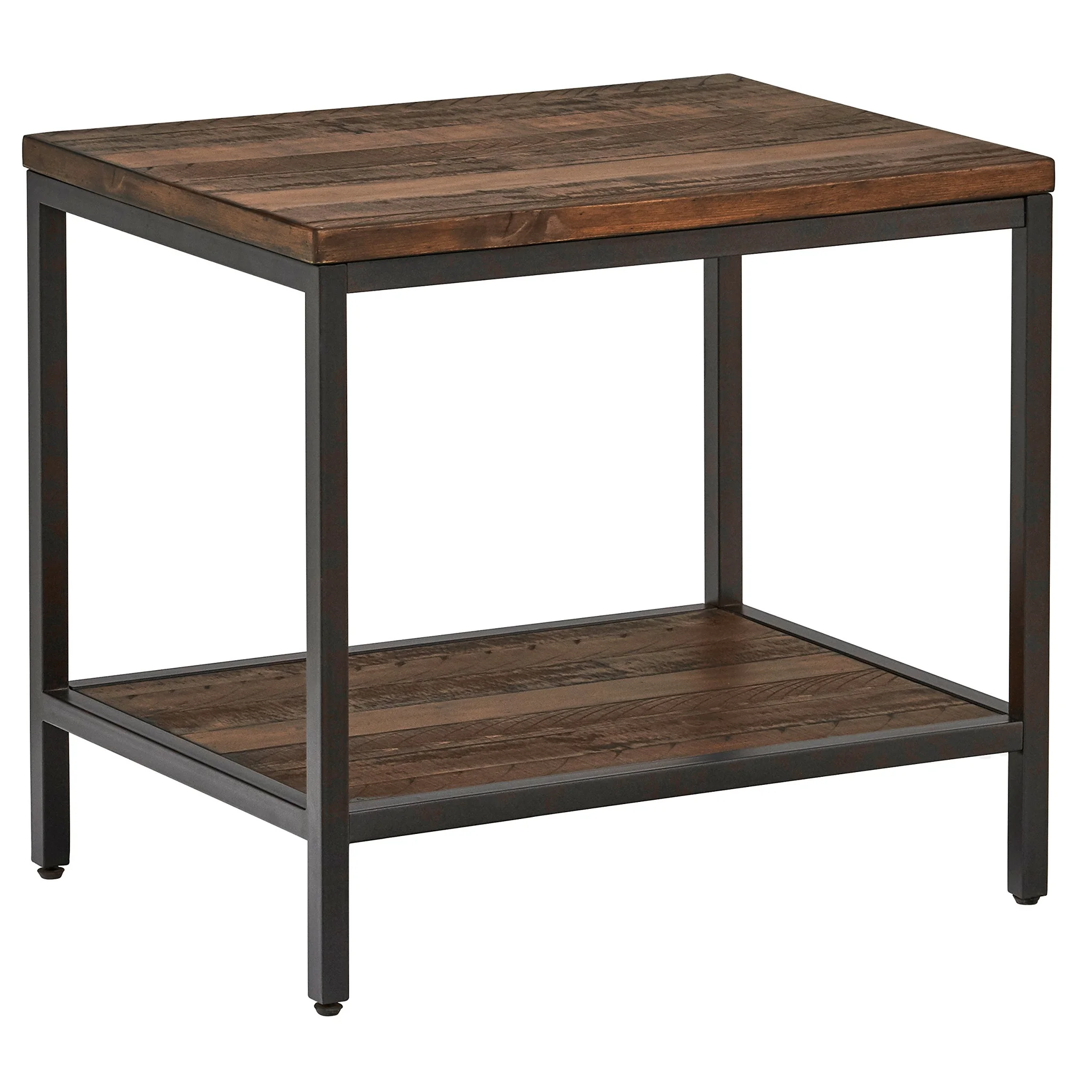 Industrial Rustic Wood & Metal End Table with Lower Shelf