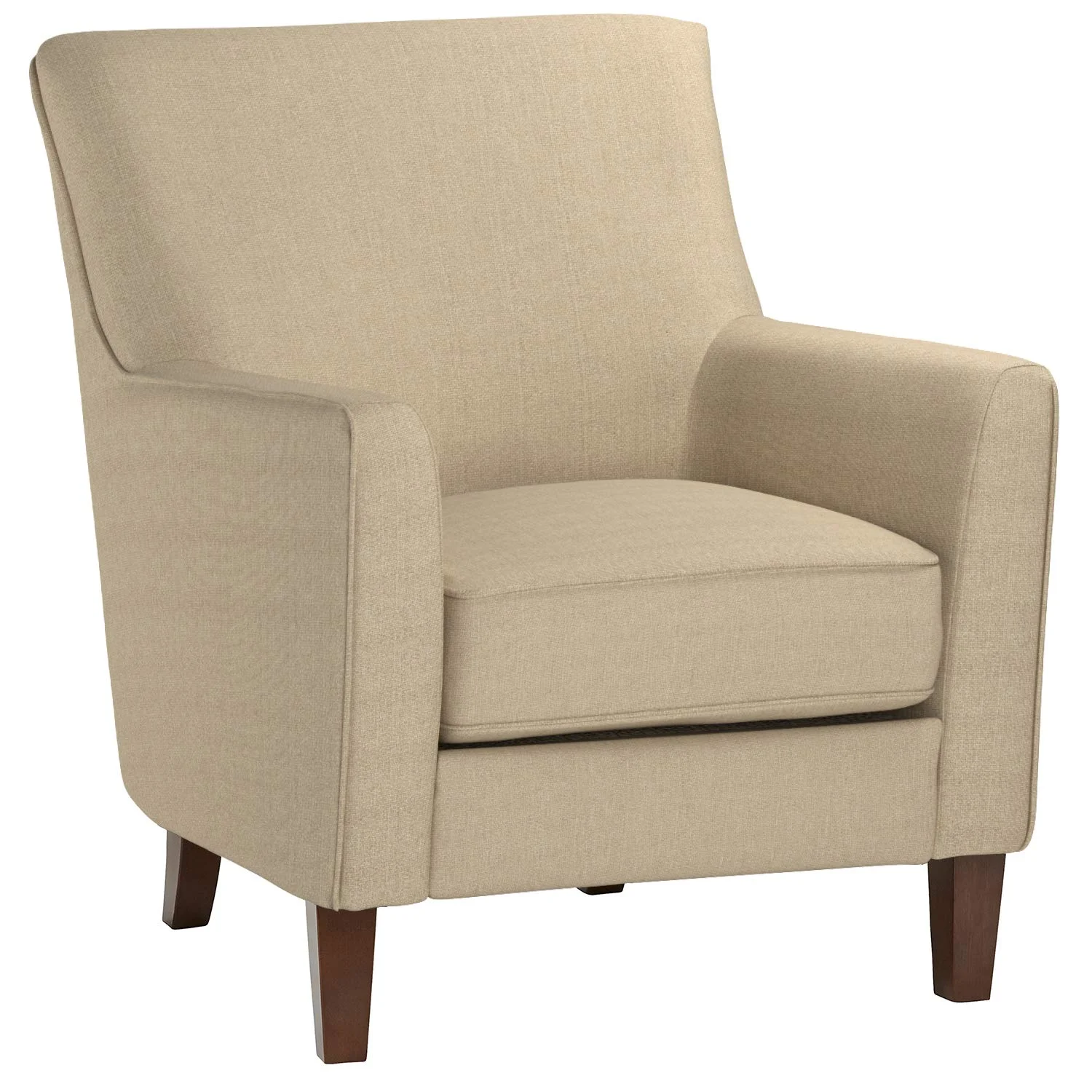 Modern Upholstered Accent Armchair – Beige Linen Fabric with Walnut Legs