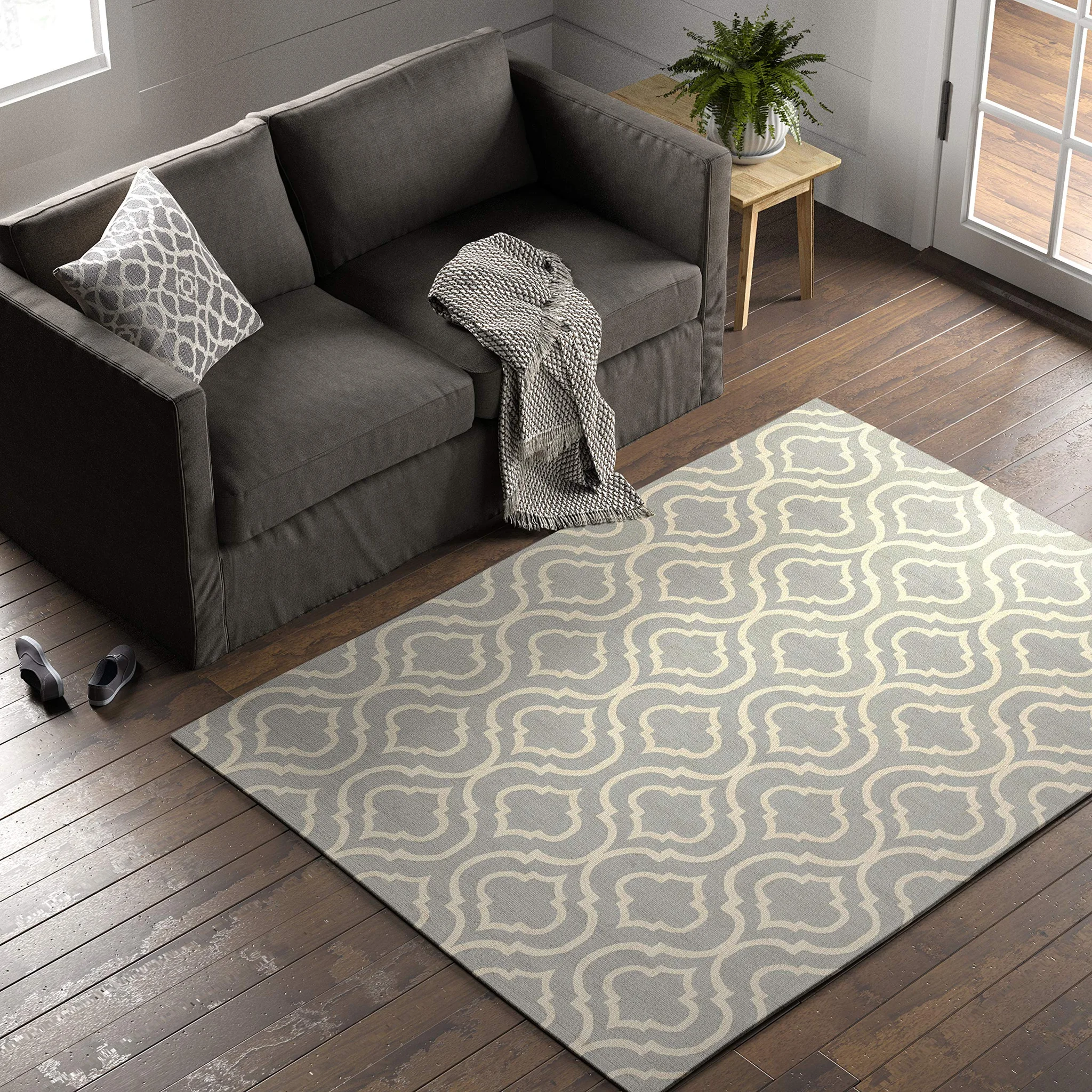 Contemporary Moroccan Trellis Wool Area Rug – Grey & Ivory