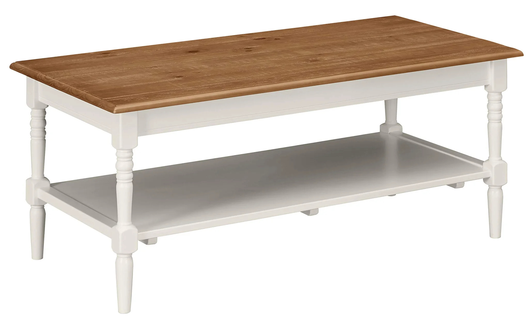 Farmhouse Coffee Table with Lower Shelf – Natural Wood & White
