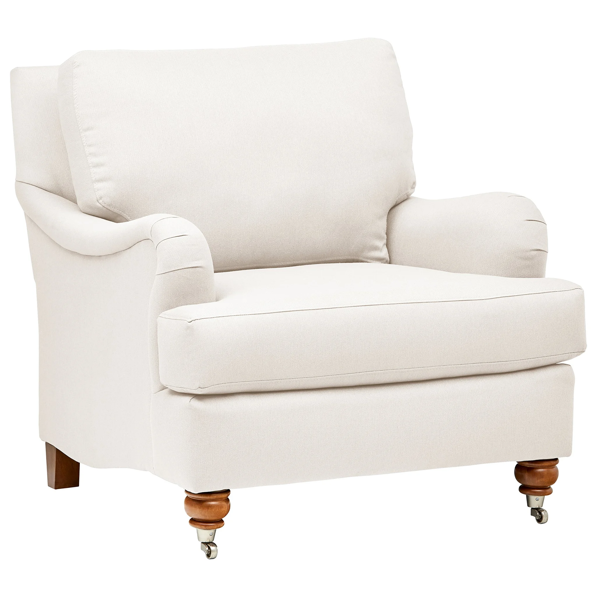Farmhouse Charles of London Accent Chair – Cream Linen Upholstery with Turned Wood Legs