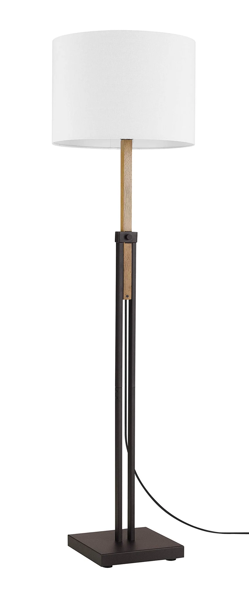 Modern Floor Lamp Dark Bronze with Faux Wood Accent and White Drum Shade