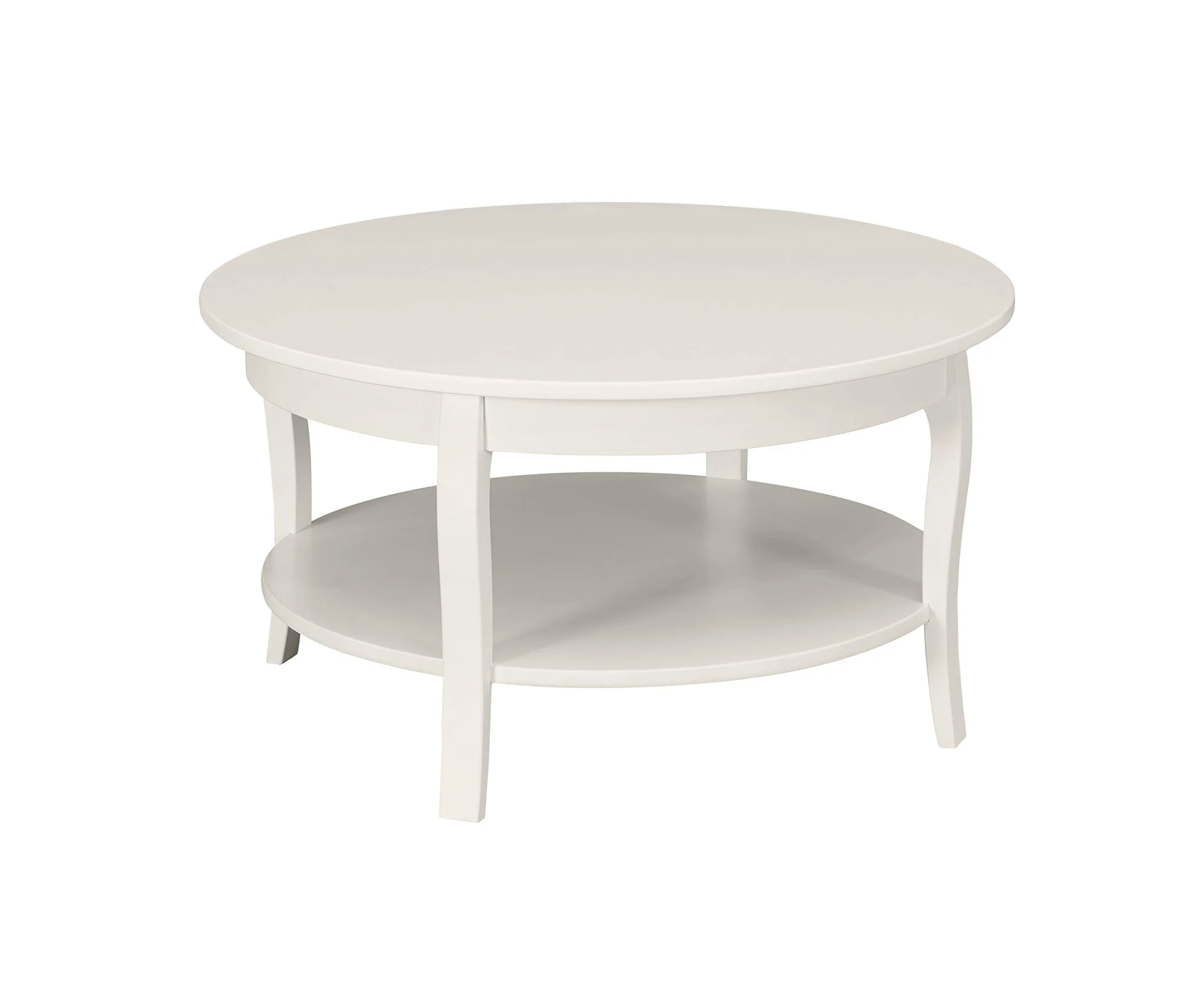 White Round Wood Coffee Table with Lower Shelf
