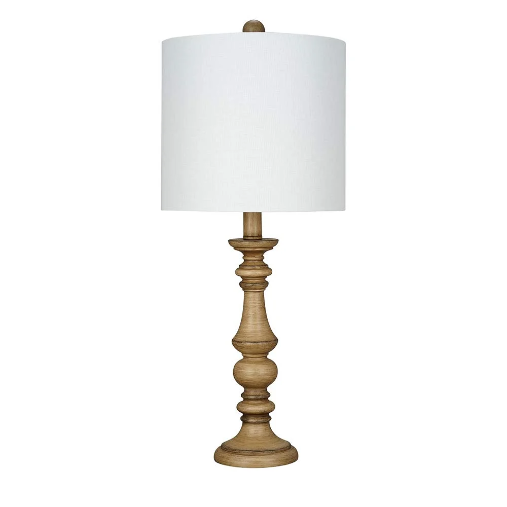 Rustic Oak Candlestick Table Lamp with Drum Shade