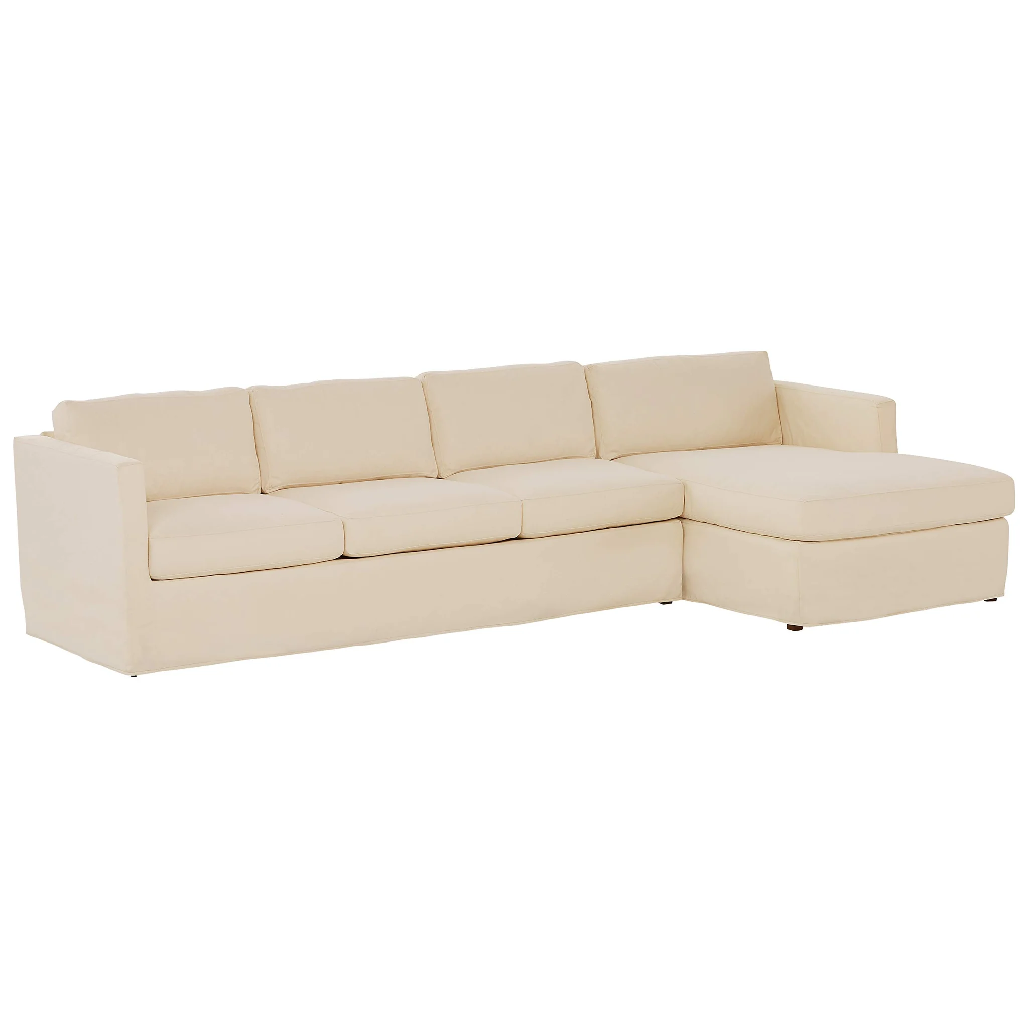 Cream Fabric Sectional Sofa with Right-Facing Chaise Lounge