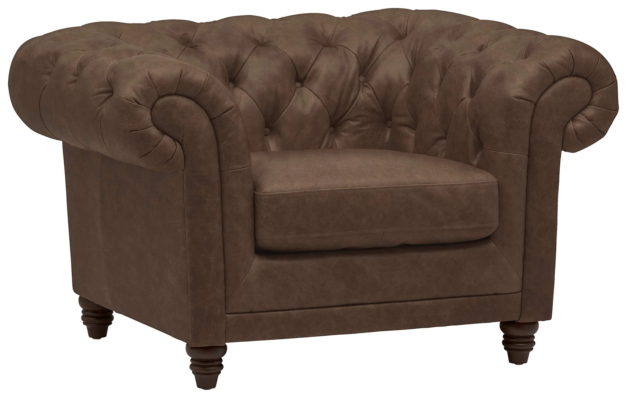 Chesterfield Tufted Leather Accent Armchair – Chestnut Brown