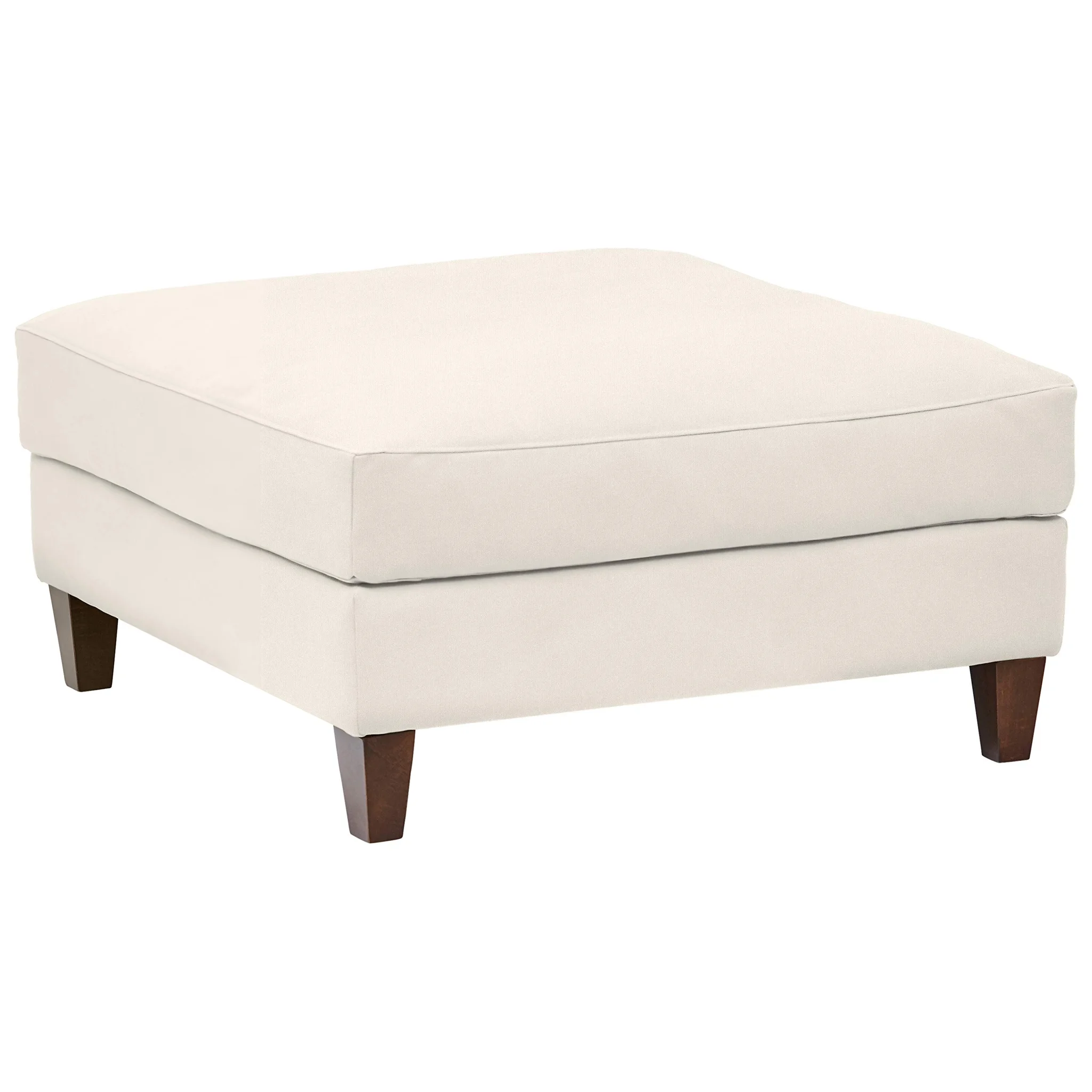 Modern Square Upholstered Ottoman with Wooden Legs – Cream Fabric