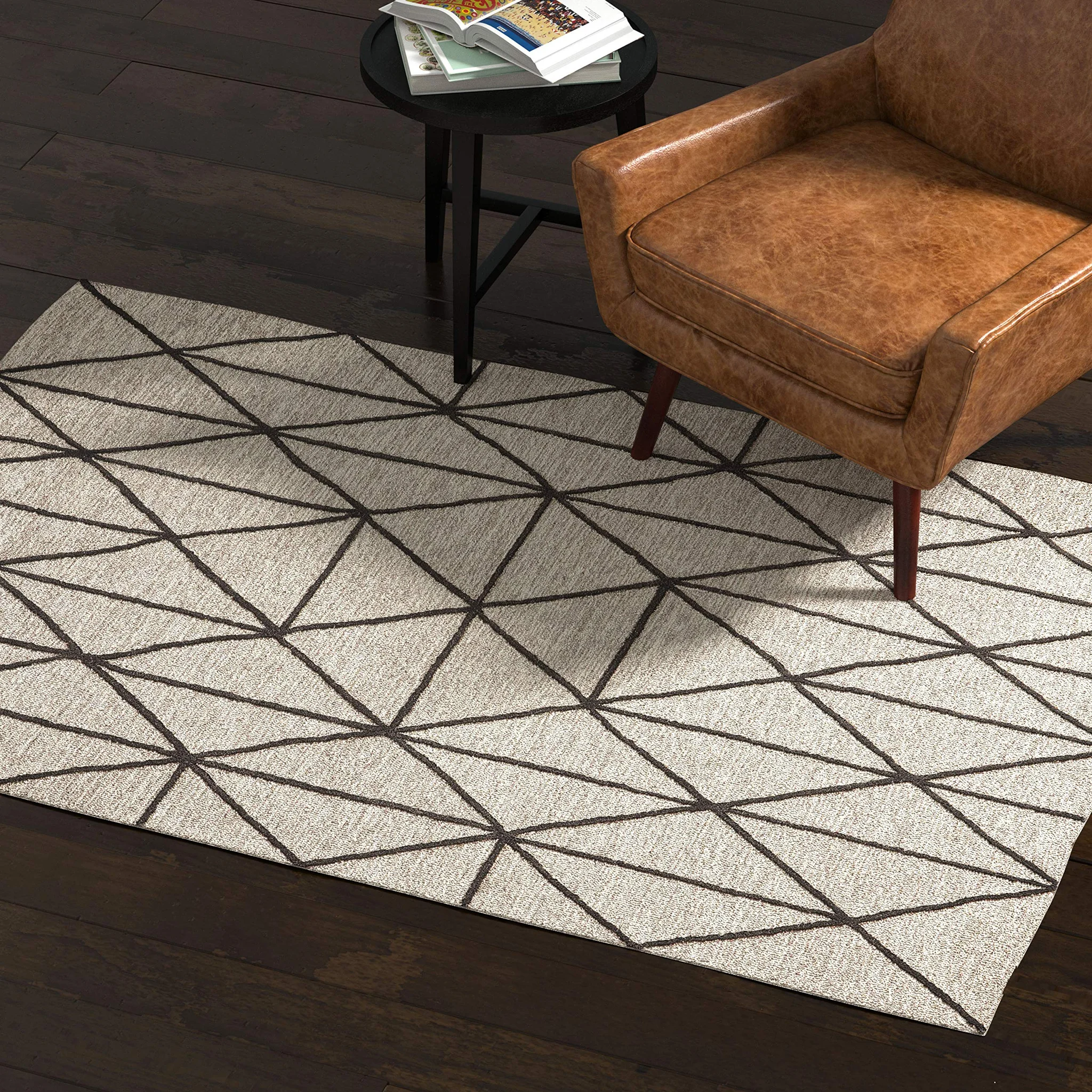 Contemporary Geometric Wool Area Rug Grey Charcoal