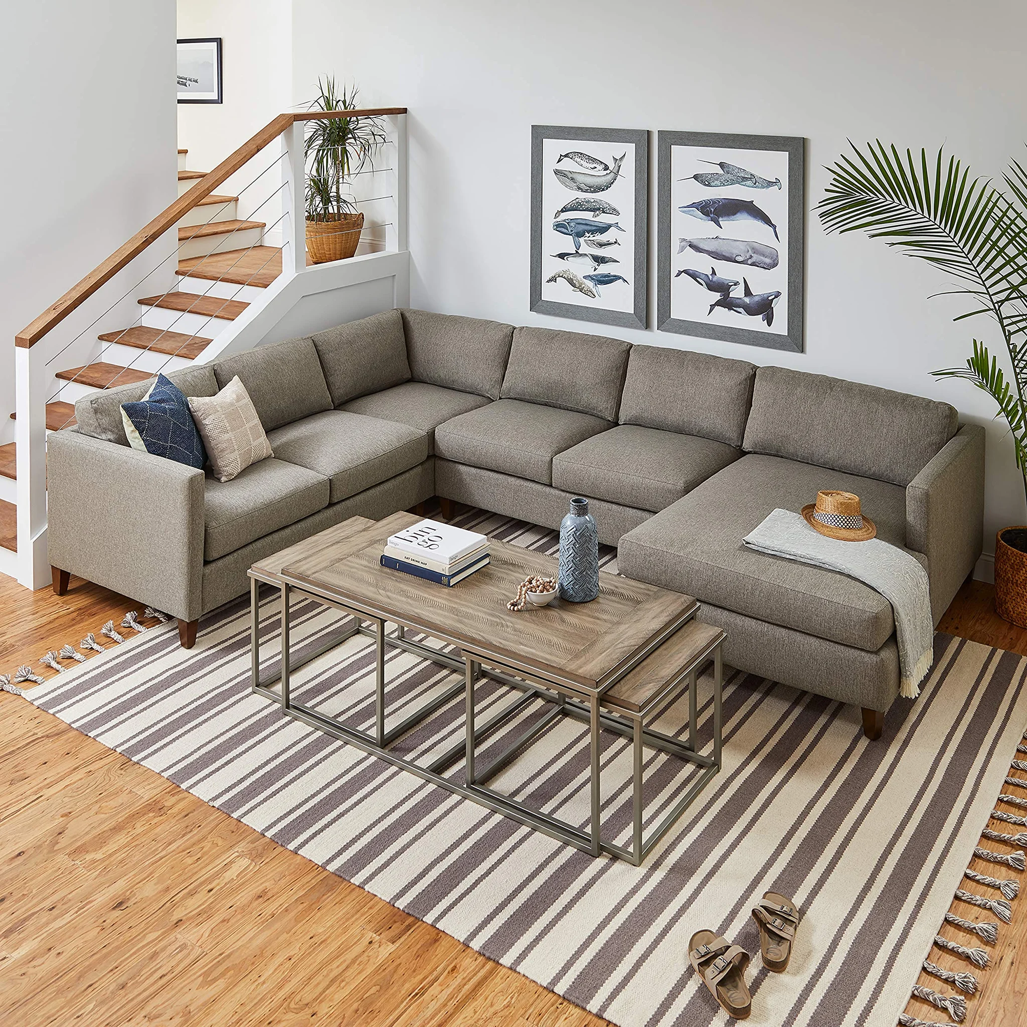 Farmhouse Striped Dhurrie Area Rug Grey Ivory 8x10