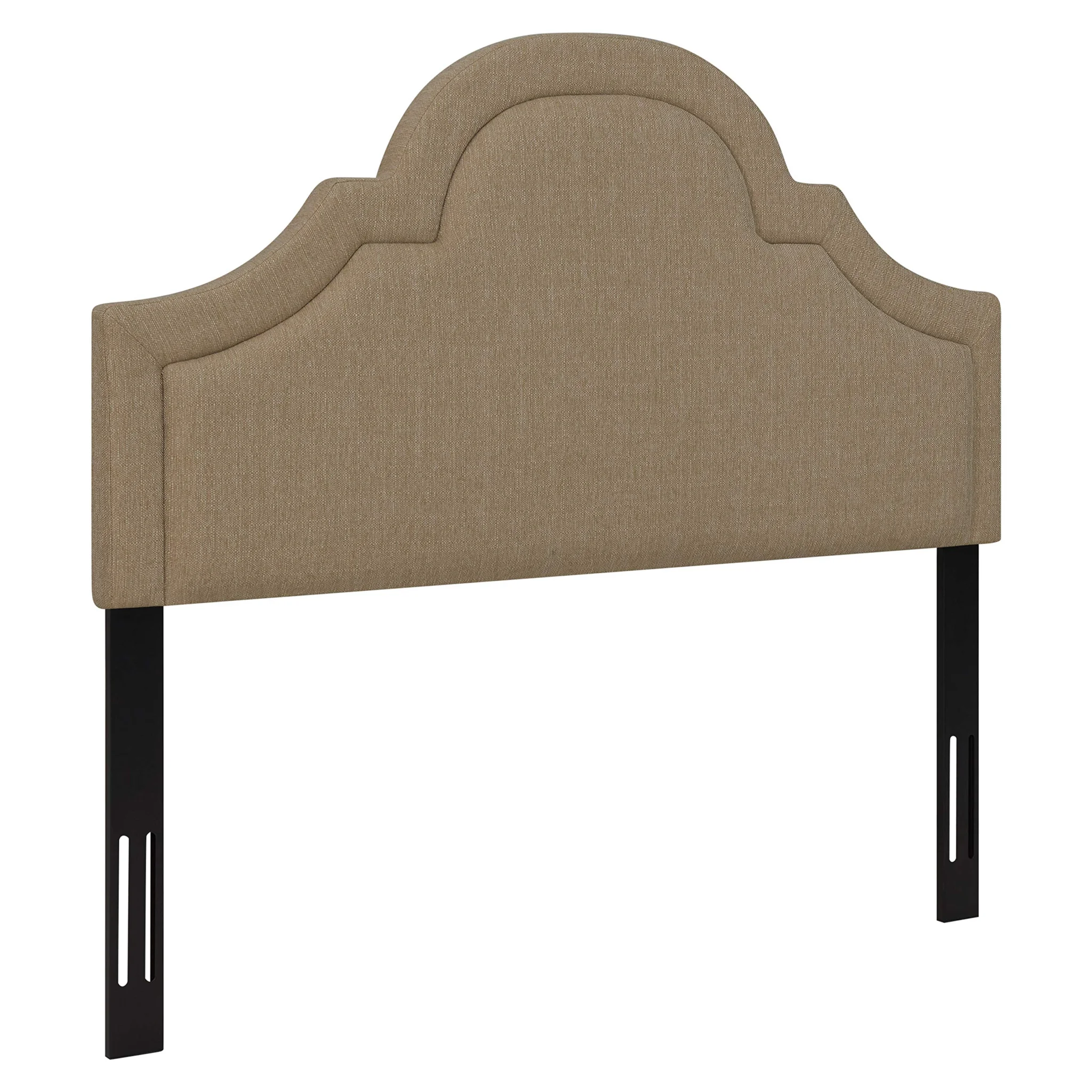 Traditional Upholstered Arch Headboard – Queen Size Flax Tan Fabric
