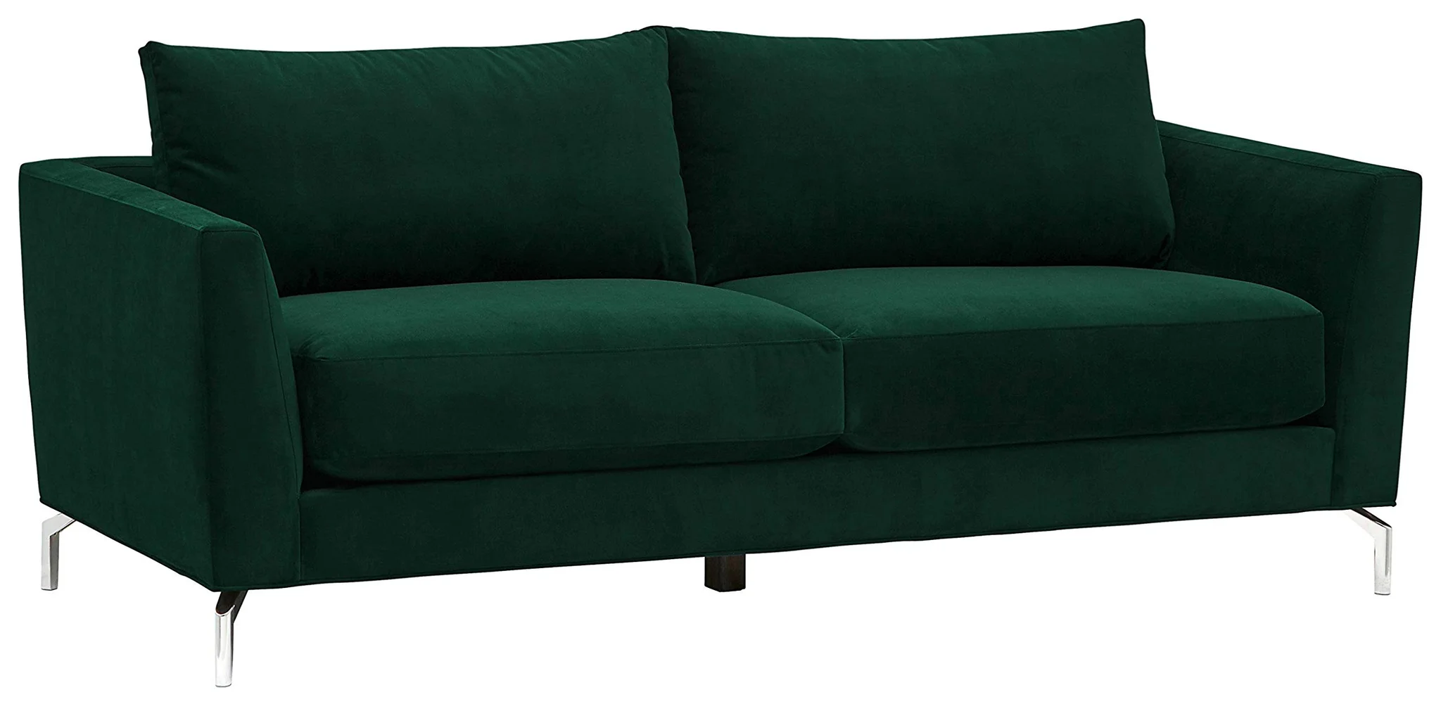 Modern Emerald Green Velvet Two-Seater Sofa with Chrome Legs