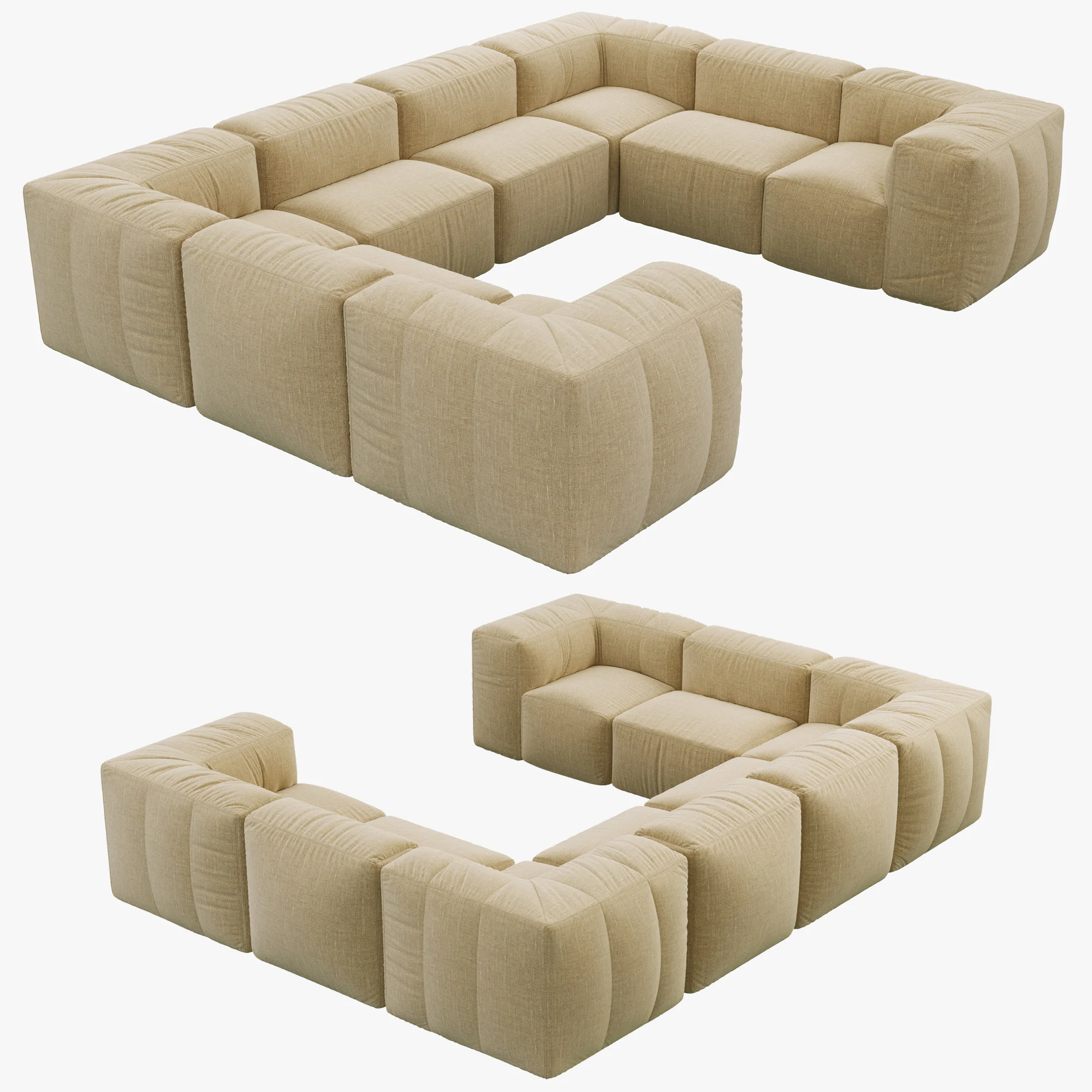Restoration Hardware Preconfigured Fulham Upholstered U Sofa Sectional — 3D model preview 4