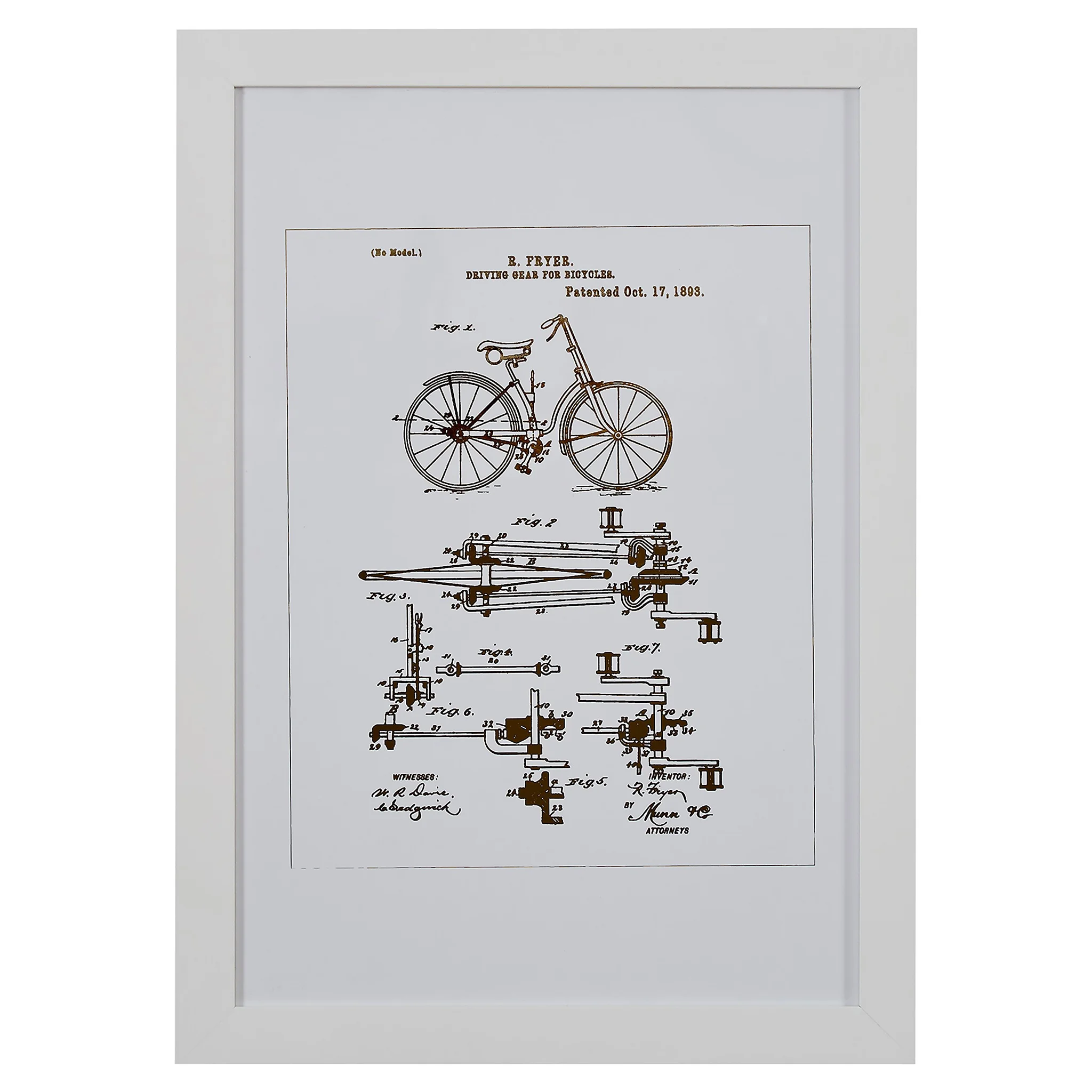 Vintage Bicycle Patent Print in White Frame