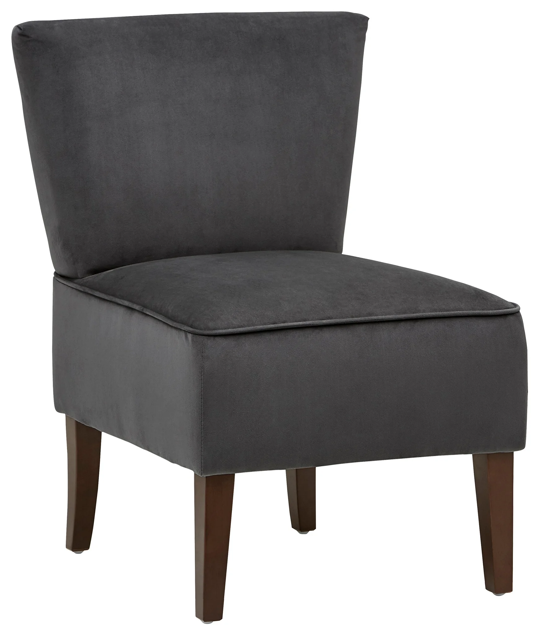 Modern Armless Velvet Accent Chair – Steel Grey with Espresso Wood Legs