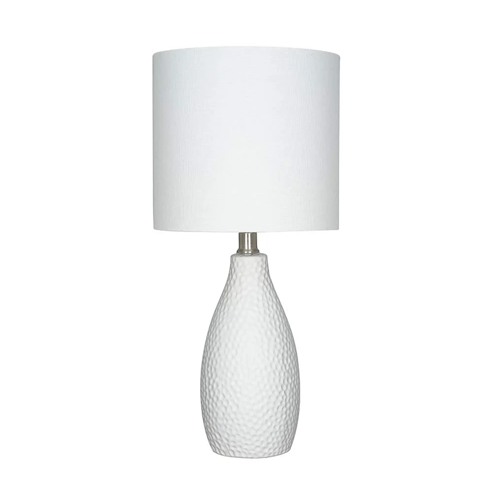 White Textured Ceramic Table Lamp with Linen Shade