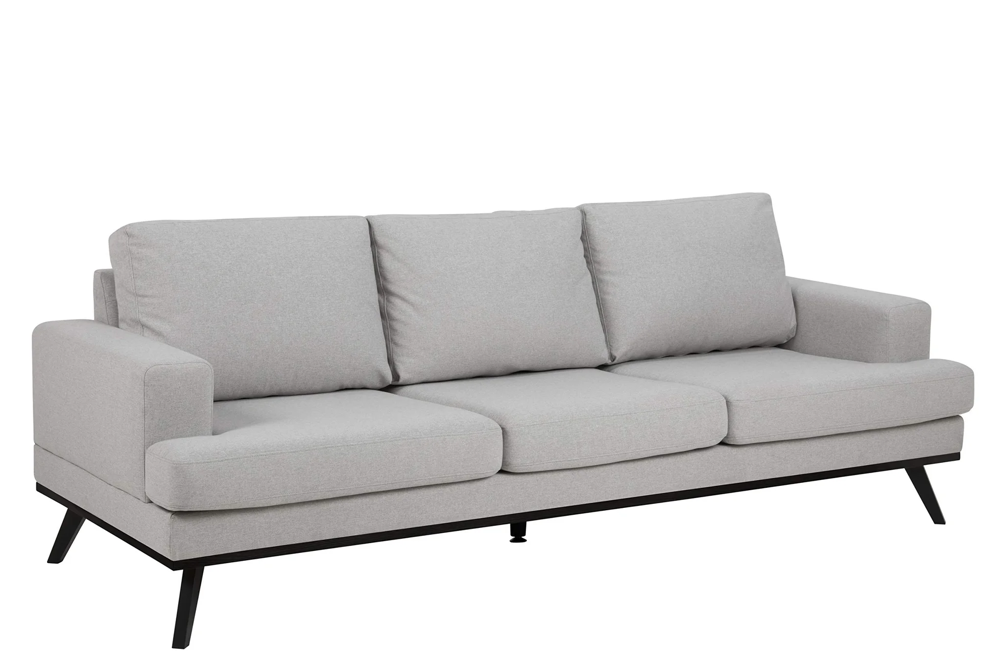 Mid-Century Modern 3-Seater Fabric Sofa with Black Legs