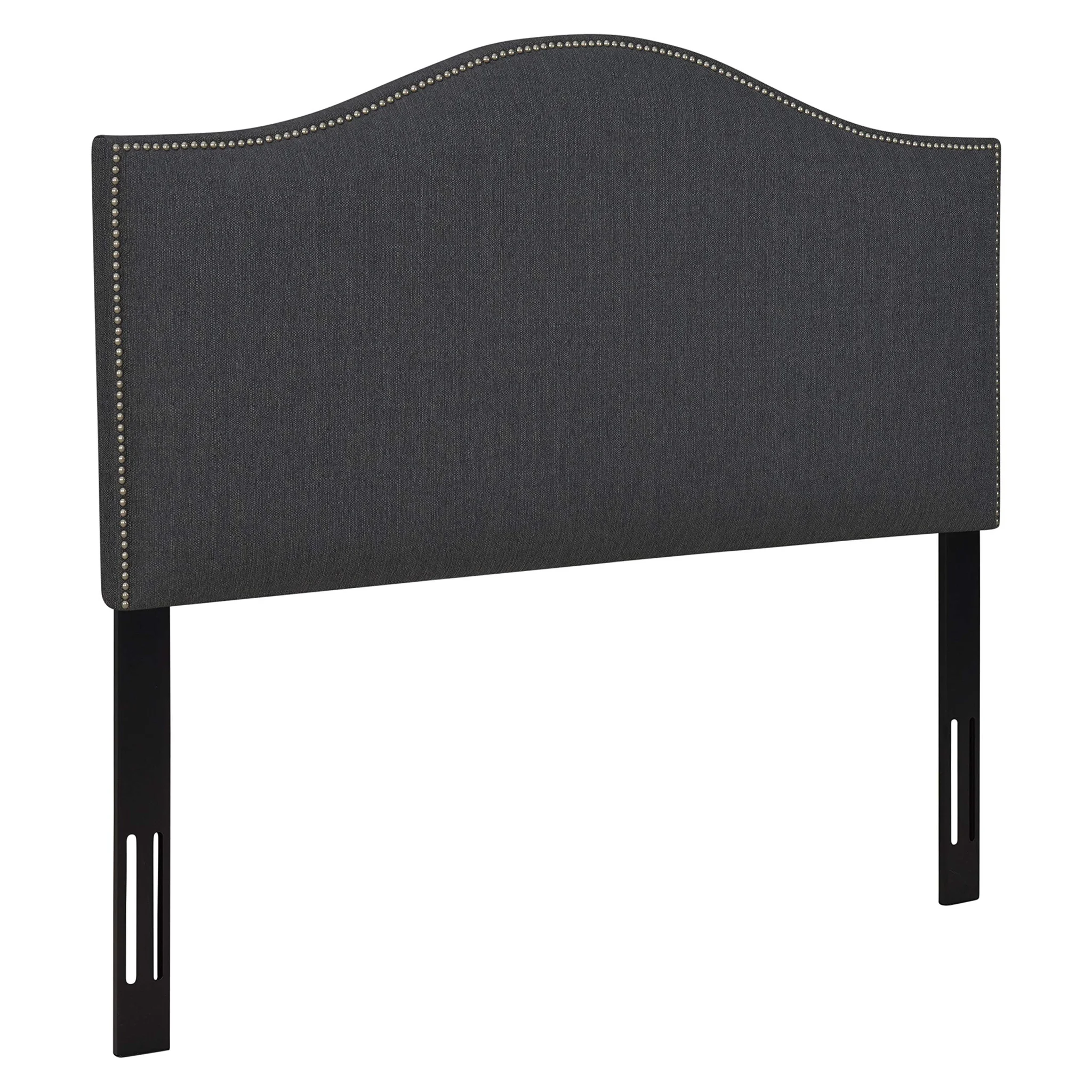 Upholstered Queen Headboard with Nailhead Trim – Charcoal Grey