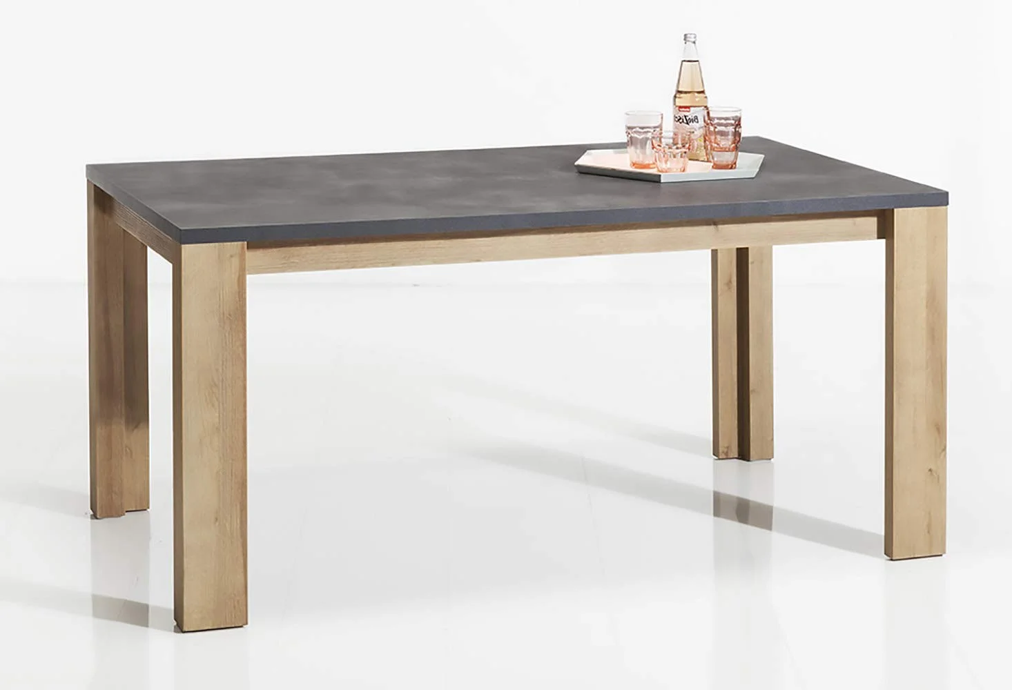 Modern Dining Table with Concrete-Effect Top and Oak Wood Base