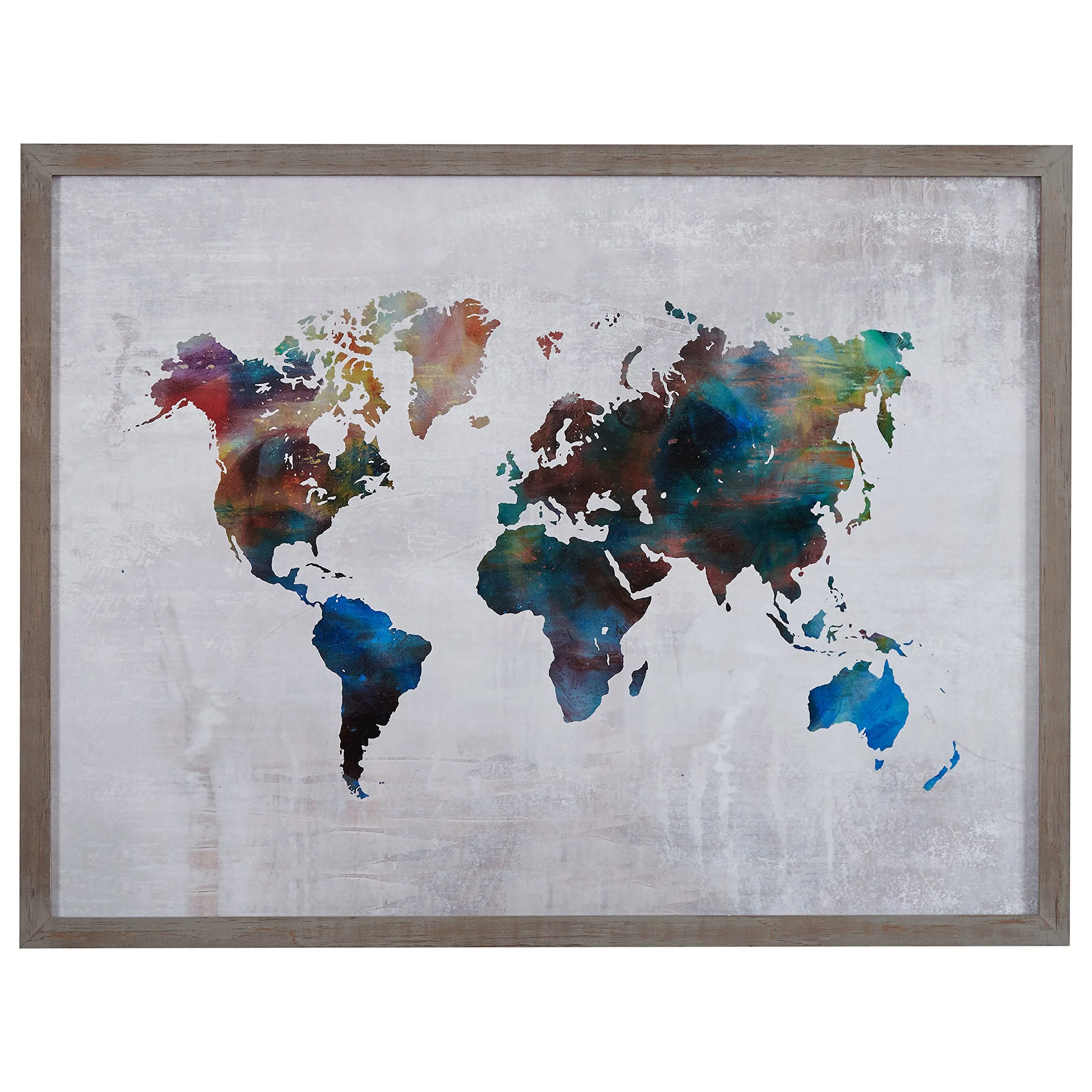 Framed World Map Watercolor Wall Art Print