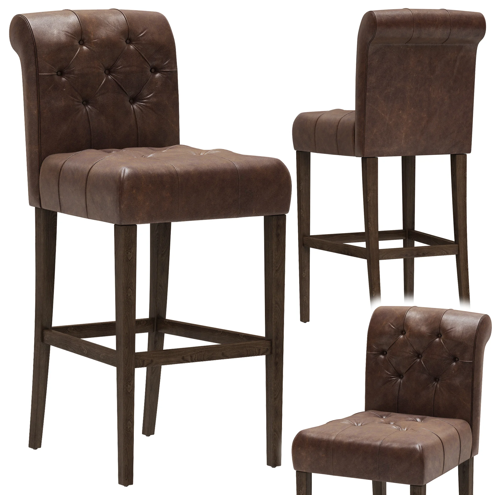 Restoration Hardware Bennett Roll Back Leather Stool — 3D model preview 2