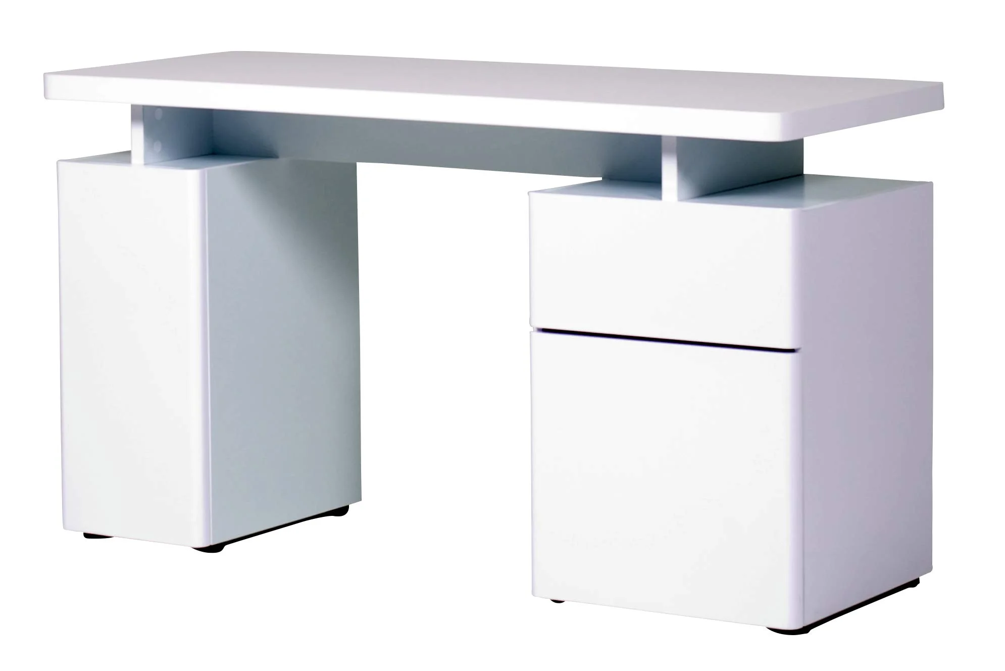 Modern White Writing Desk with Drawers and Storage Cabinets