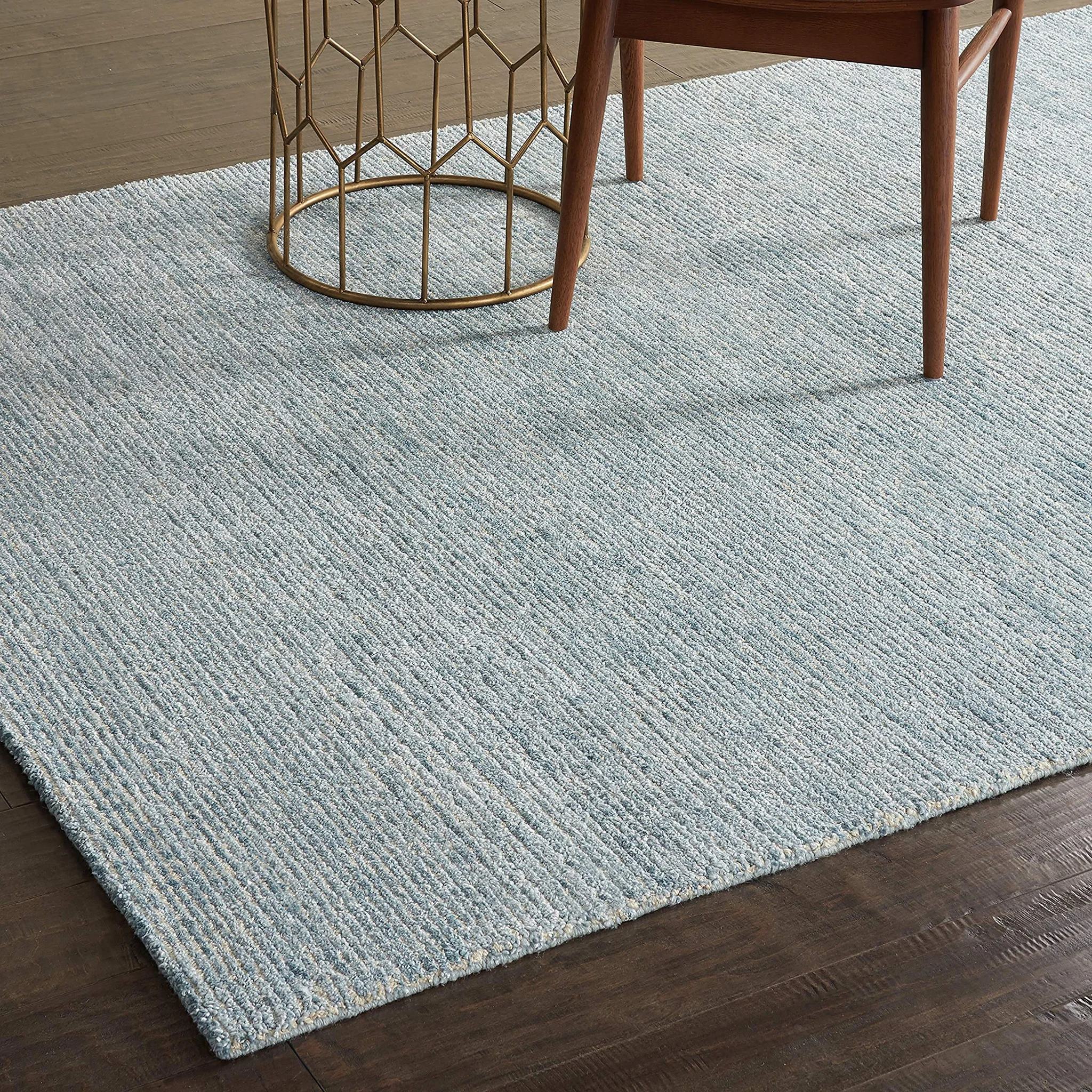 Contemporary Striated Jute Area Rug – Aquamarine Handwoven Textile