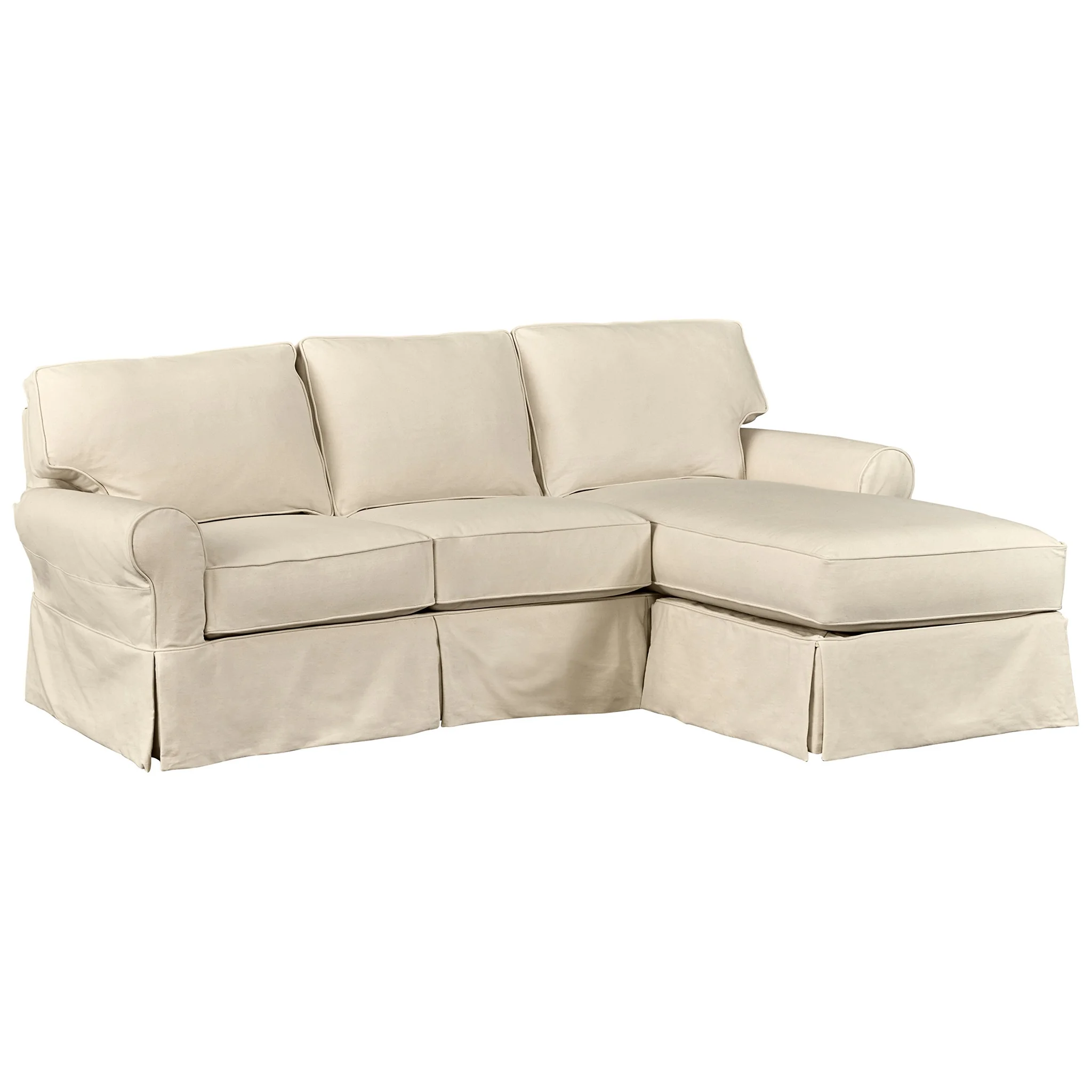 Slipcovered Sectional Chaise Sofa – Casual Cotton Natural Beige