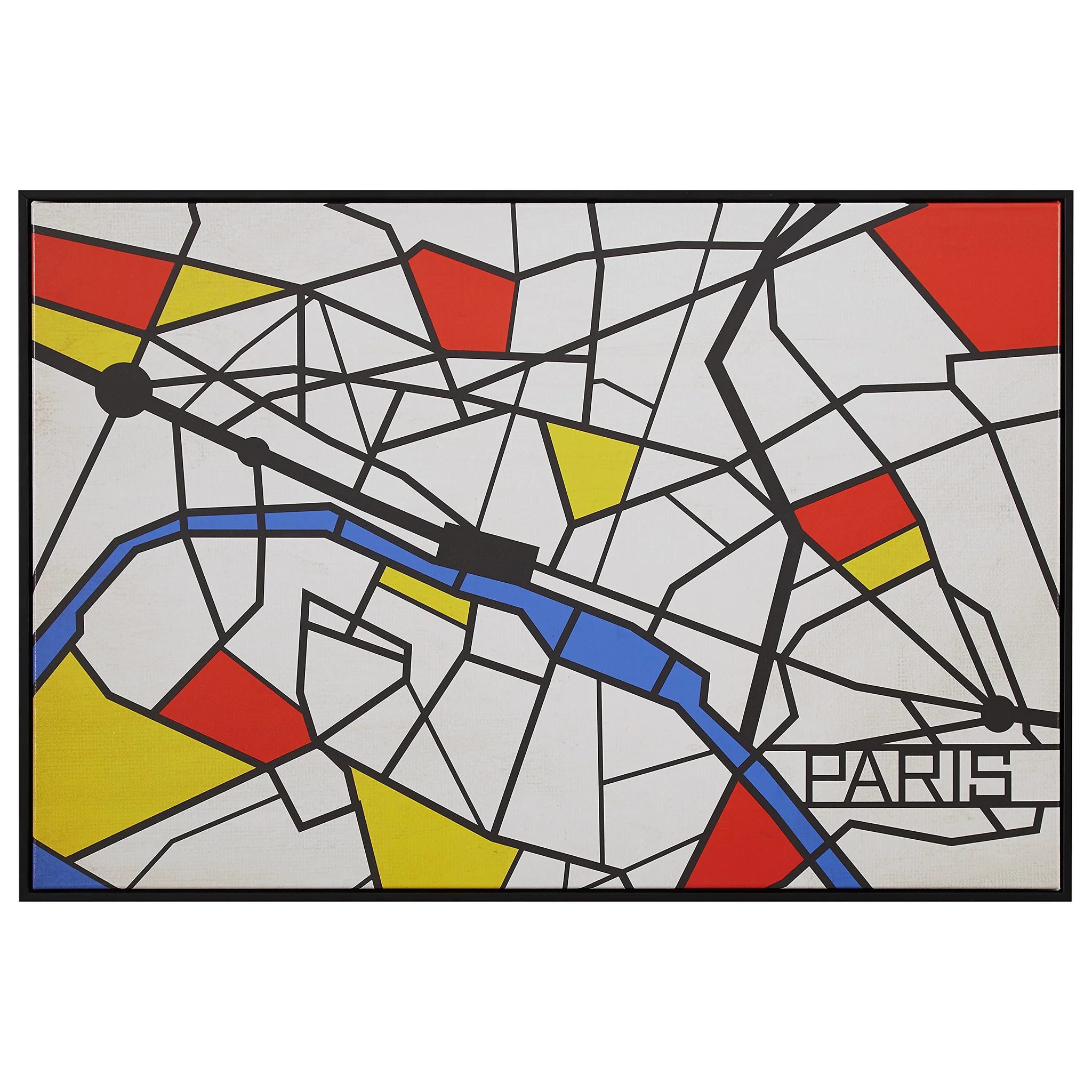 Mondrian-Style Paris Map Wall Art in Black Frame