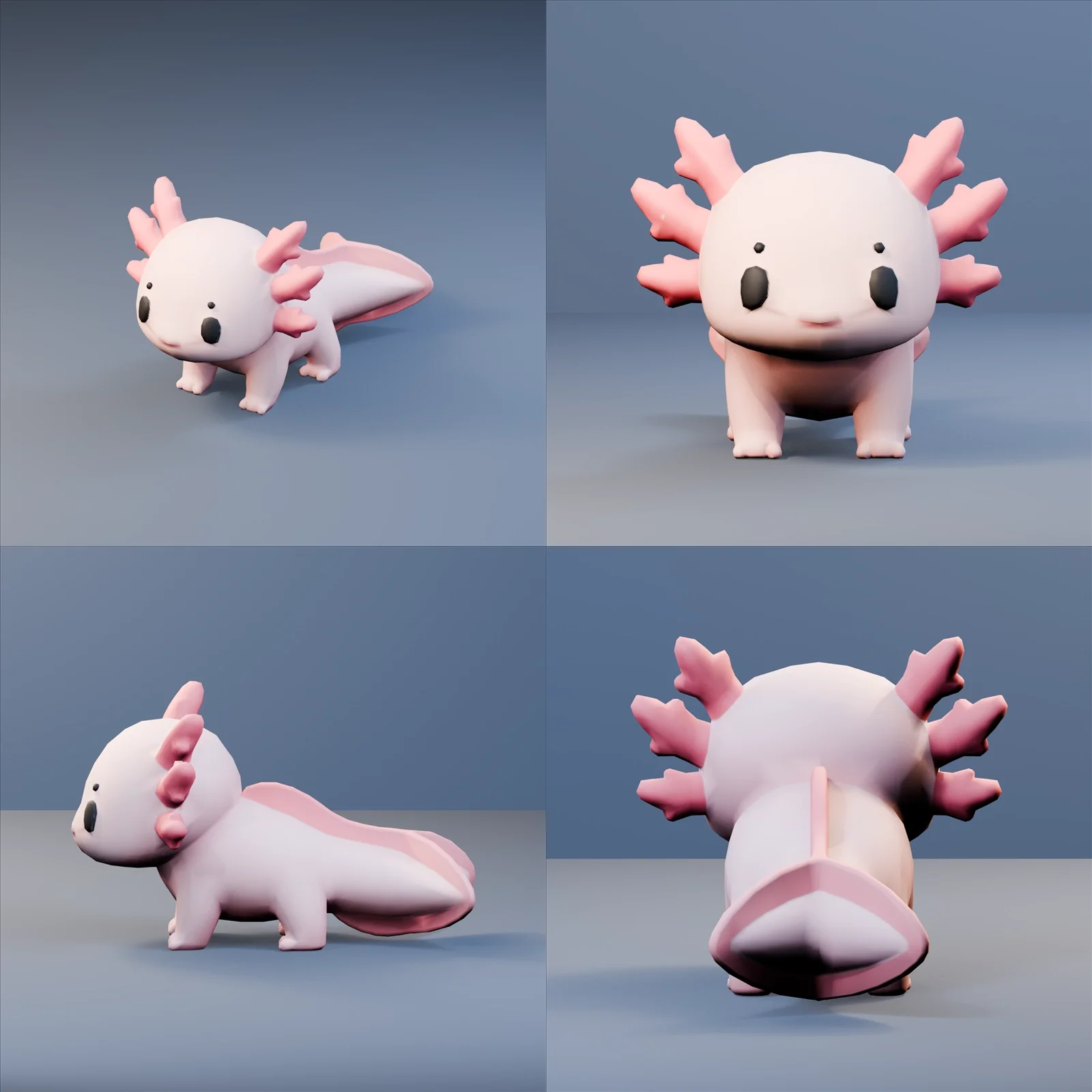 Cute Stylized Low Poly Axolotl, 3D model preview 4