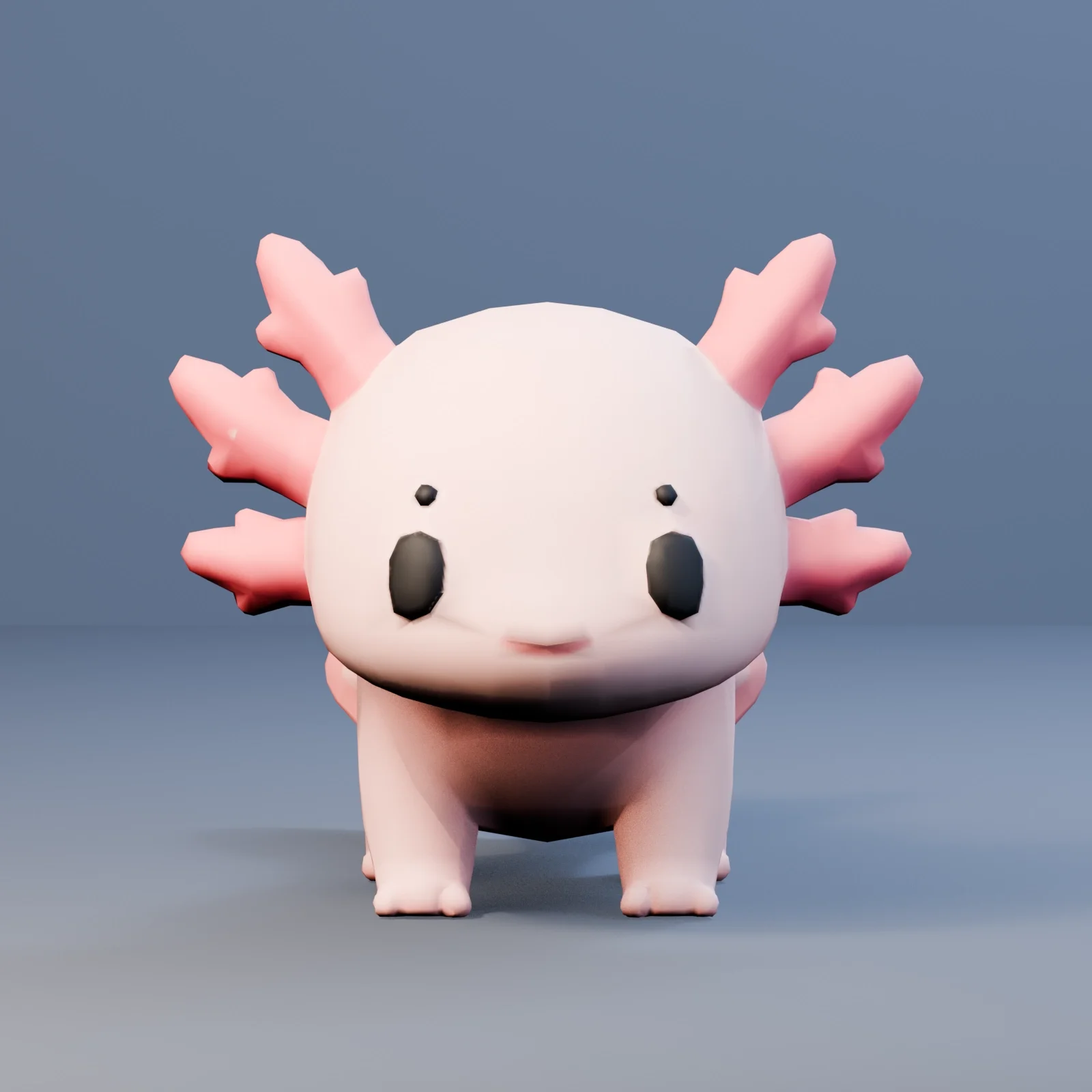 Cute Stylized Low Poly Axolotl, 3D model preview 1