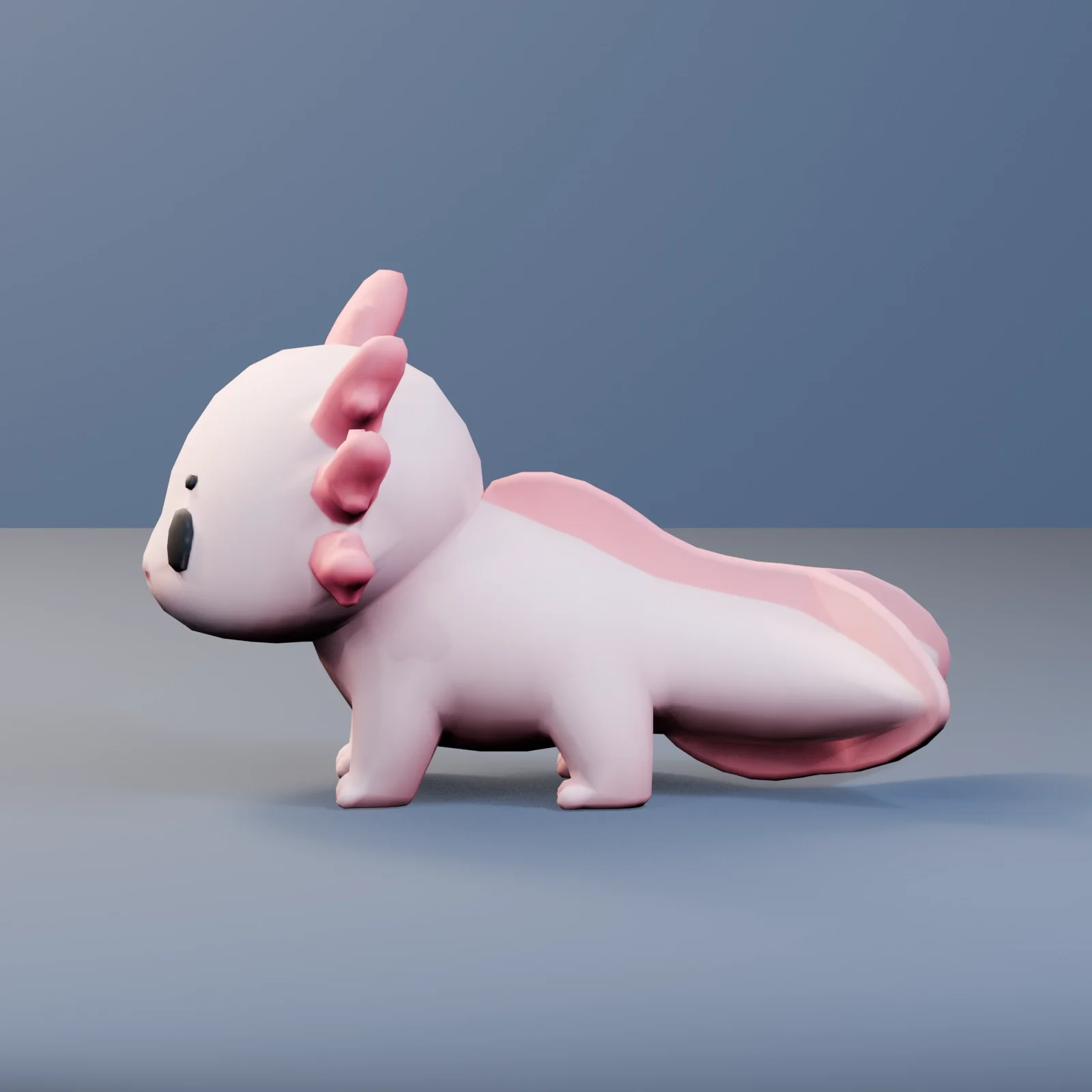 Cute Stylized Low Poly Axolotl, 3D model preview 2